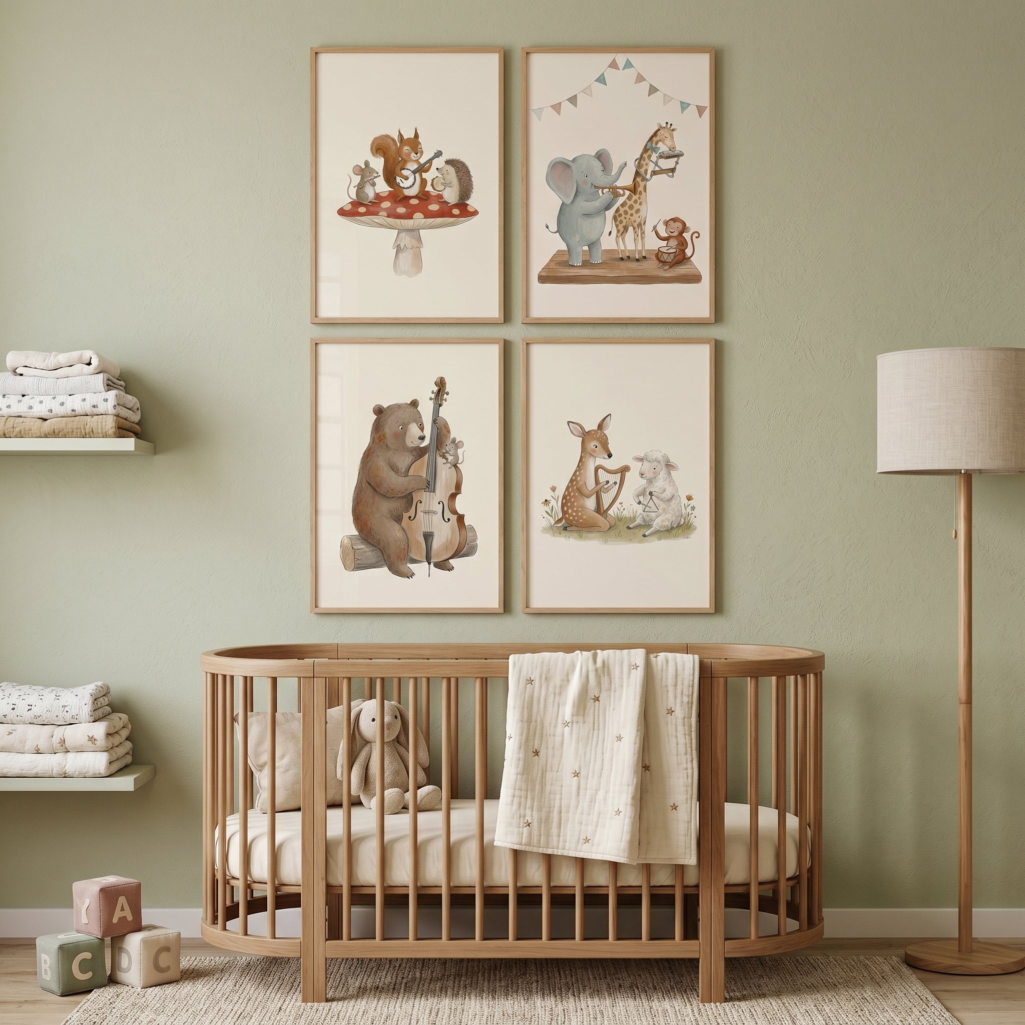 Watercolor Whimsical Musical Animal Wall Art Set Of 4 - Little Animal Orchestra