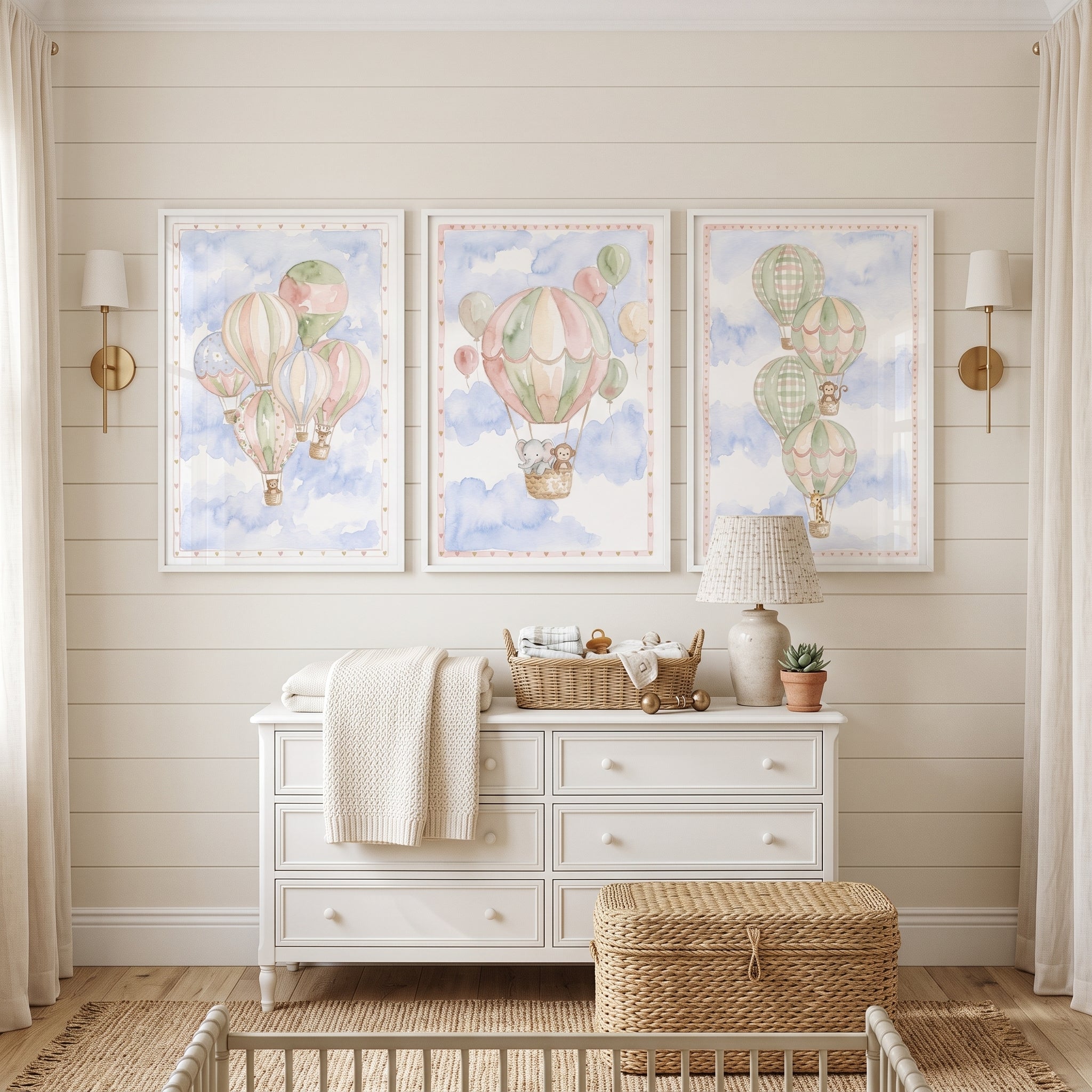 Watercolor Whimsical Safari Balloon Wall Art Set Of 3 - Pastel Balloon Friends
