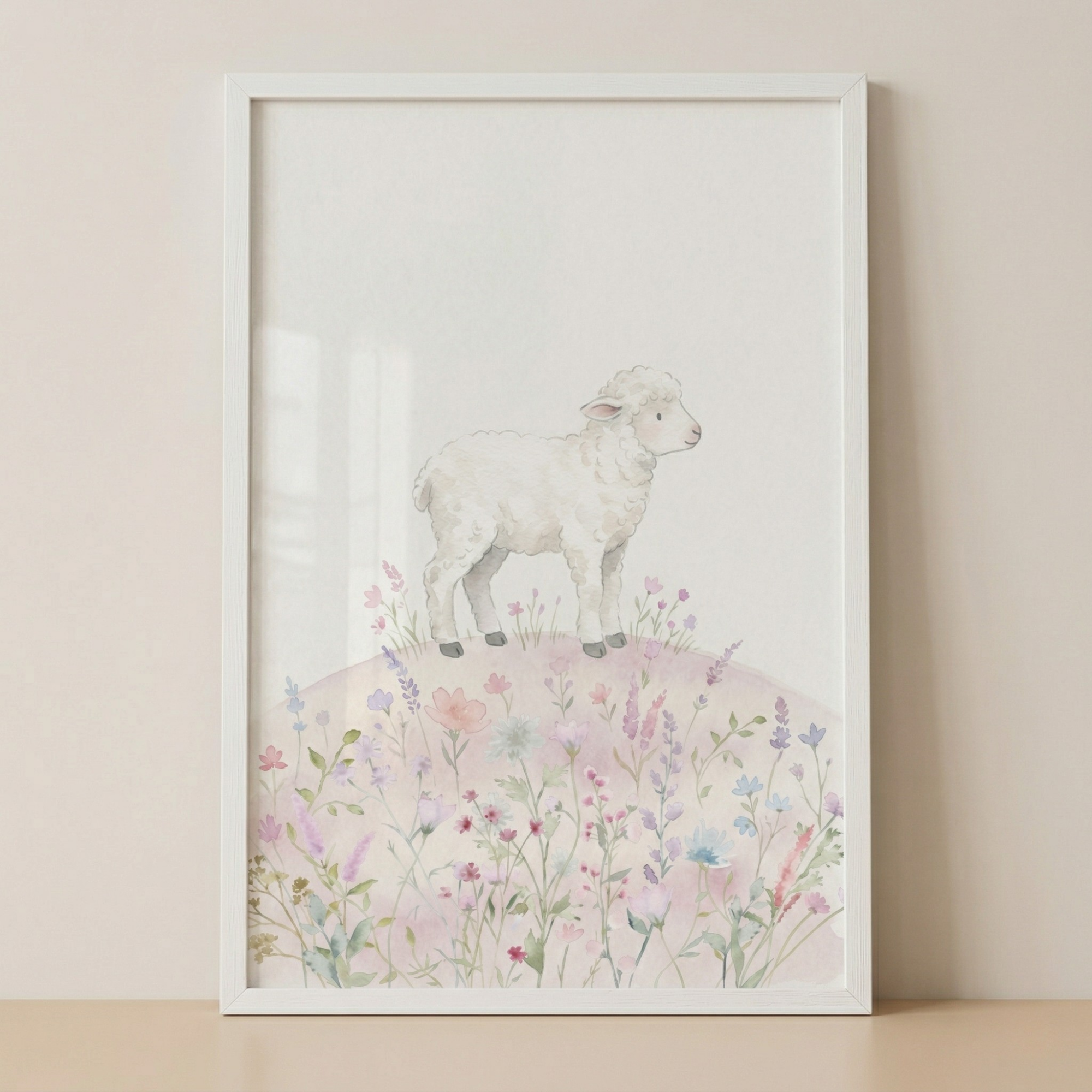 Watercolor Wildflower Lamb Wall Art - Sweet Meadow Lamb