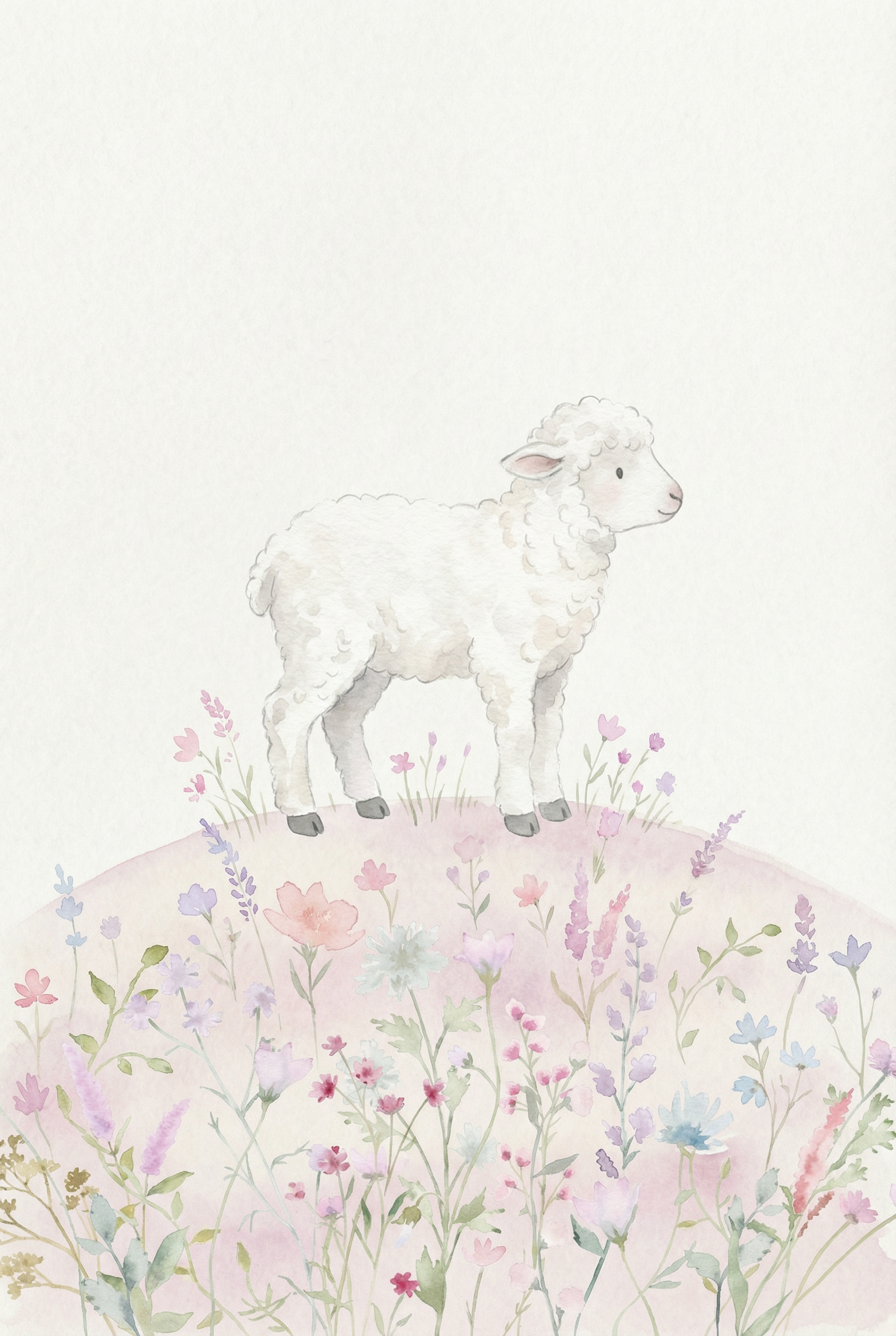 Watercolor Wildflower Lamb Wall Art - Sweet Meadow Lamb