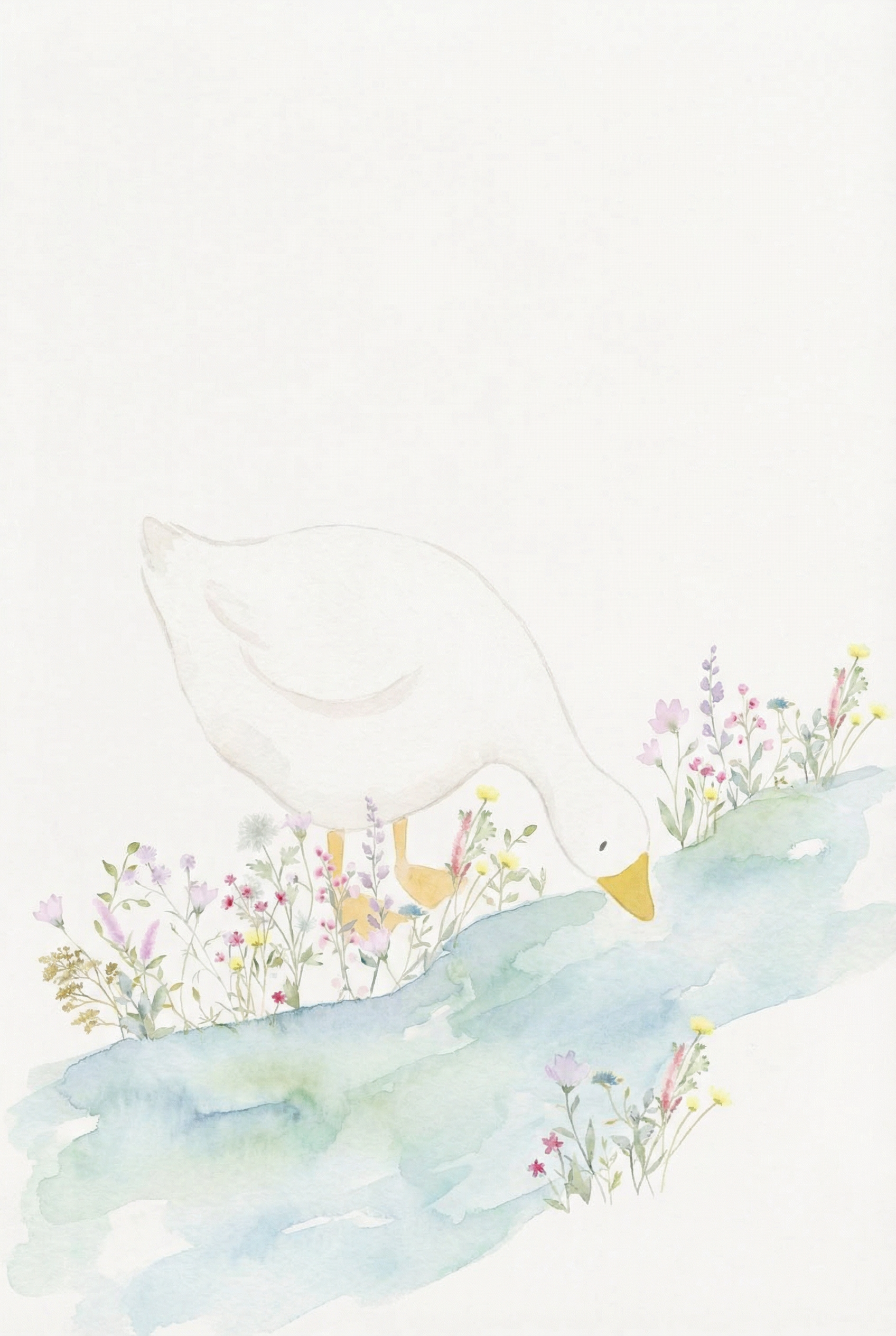Watercolor Wildflower White Goose Wall Art - Serene Meadow Goose