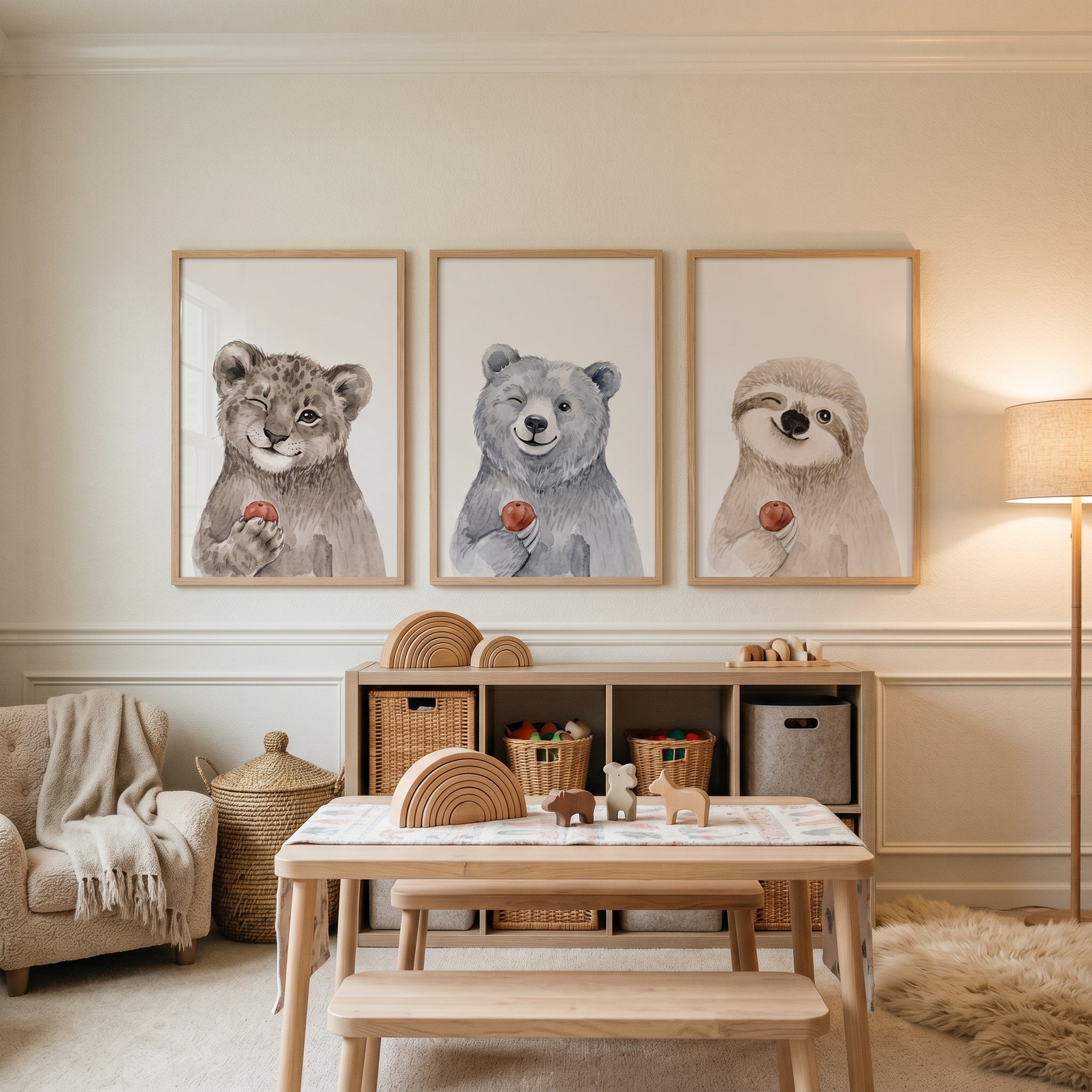 Watercolor Winking Baby Animal Wall Art Set of 3 - Sweet Berry Trio