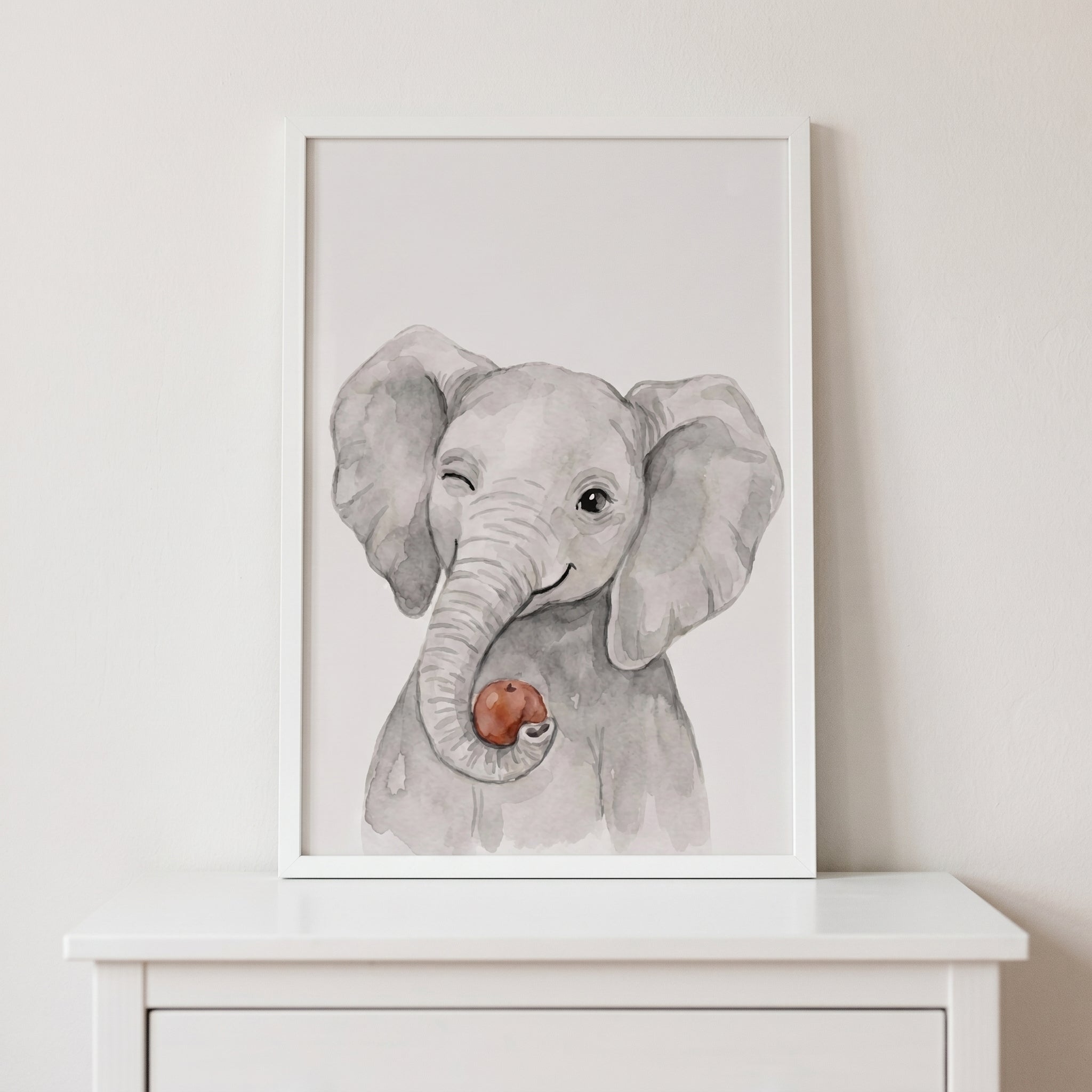 Watercolor Winking Elephant Wall Art - Winking Baby Elephant