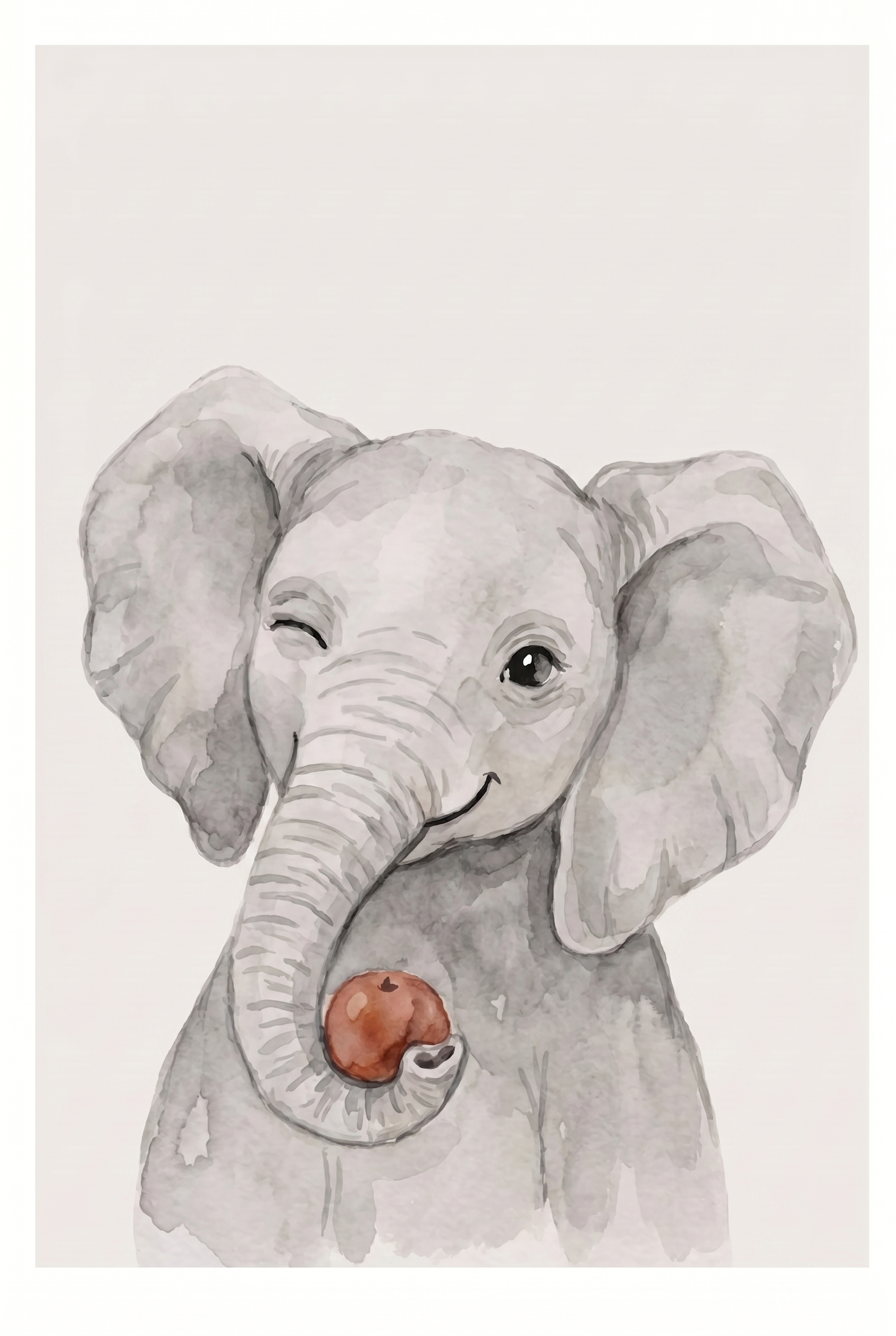 Watercolor Winking Elephant Wall Art - Winking Baby Elephant