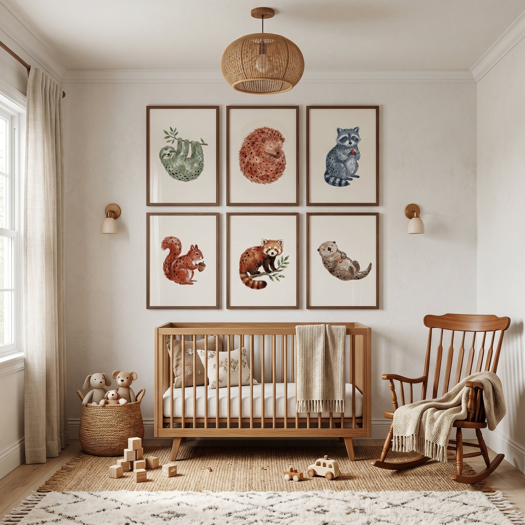 Watercolor Woodland Animals Wall Art Set of 6 - Whimsical Forest Dwellers