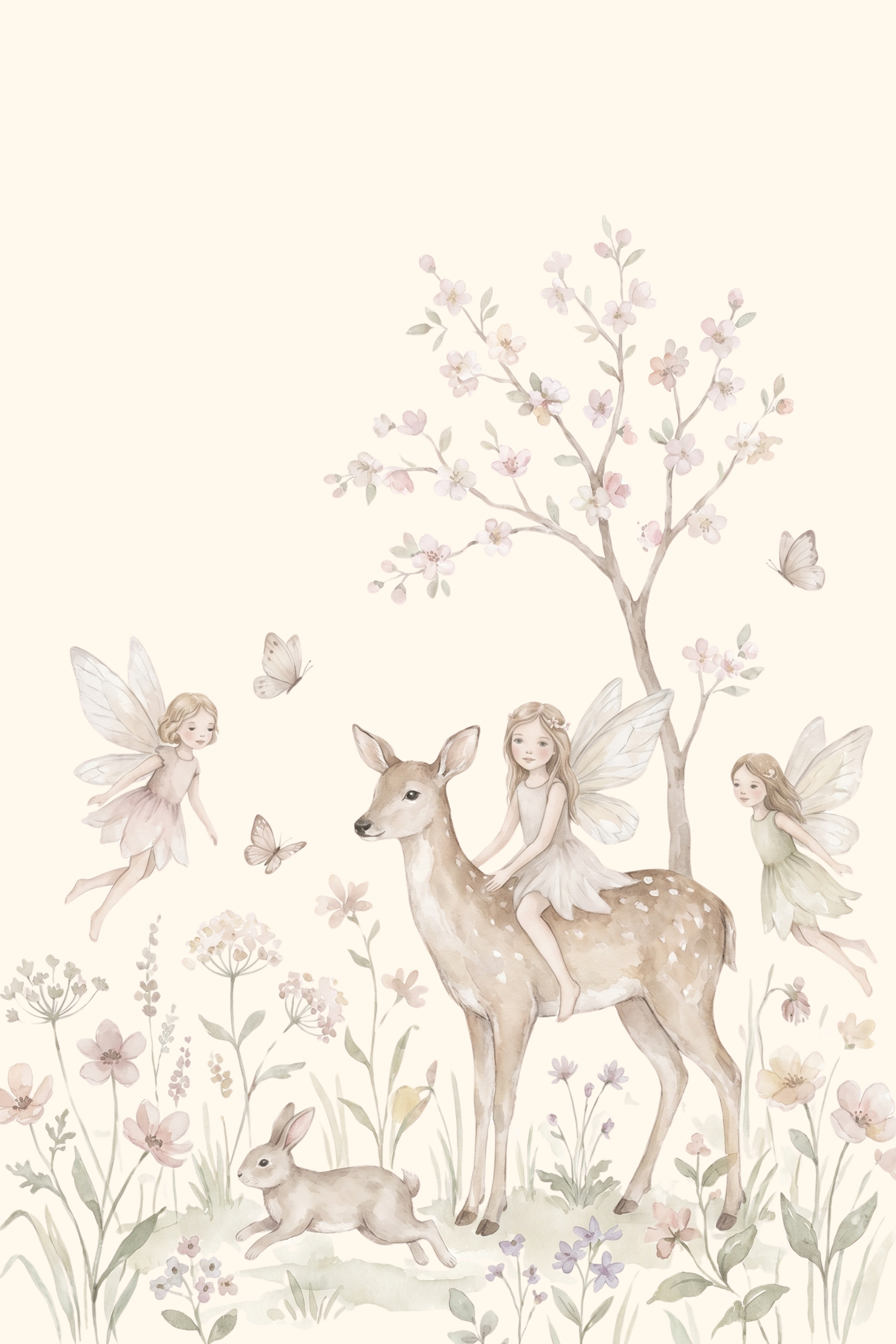 Watercolor Woodland Fairy Deer Wall Art - Whimsical Forest Friends