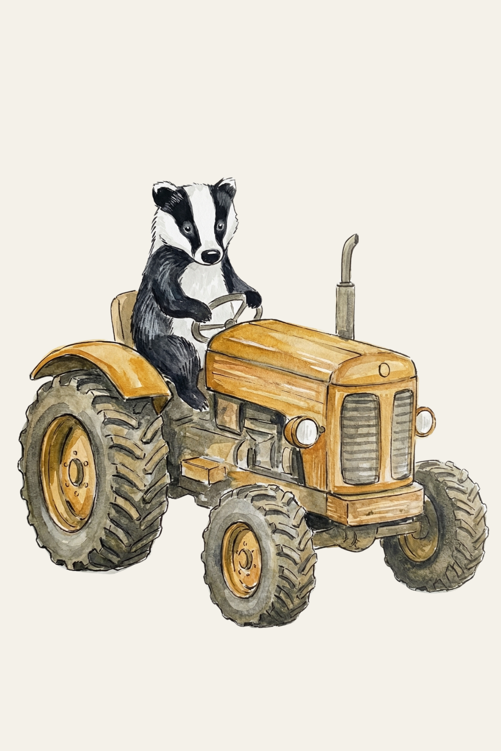 Watercolor Yellow Tractor Badger Wall Art - Badger Farm Life
