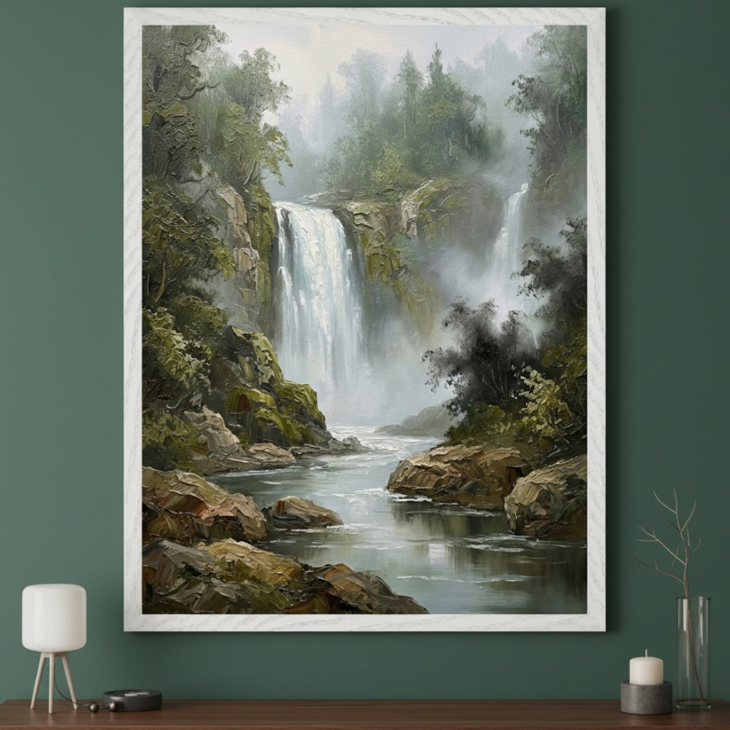 Misty Cascade - Waterfall Framed Wall Art for Living Room, Bedroom or Office