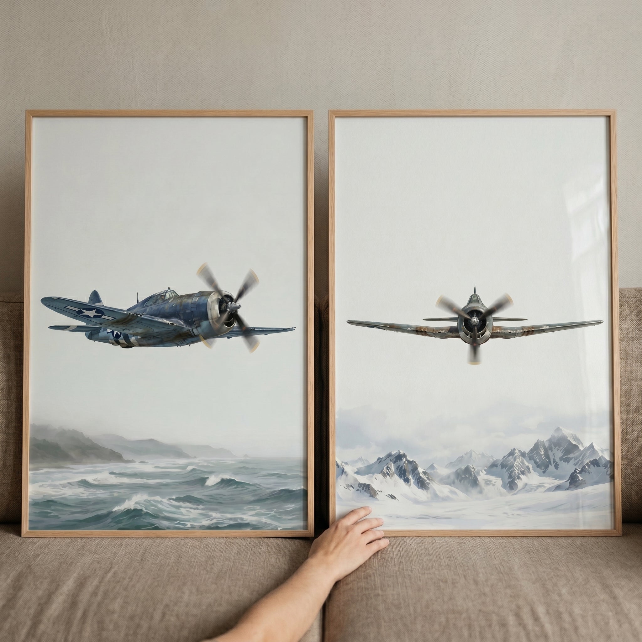 Weathered Blue Military Aircraft Wall Art Set of 2 - Wings Across Horizons