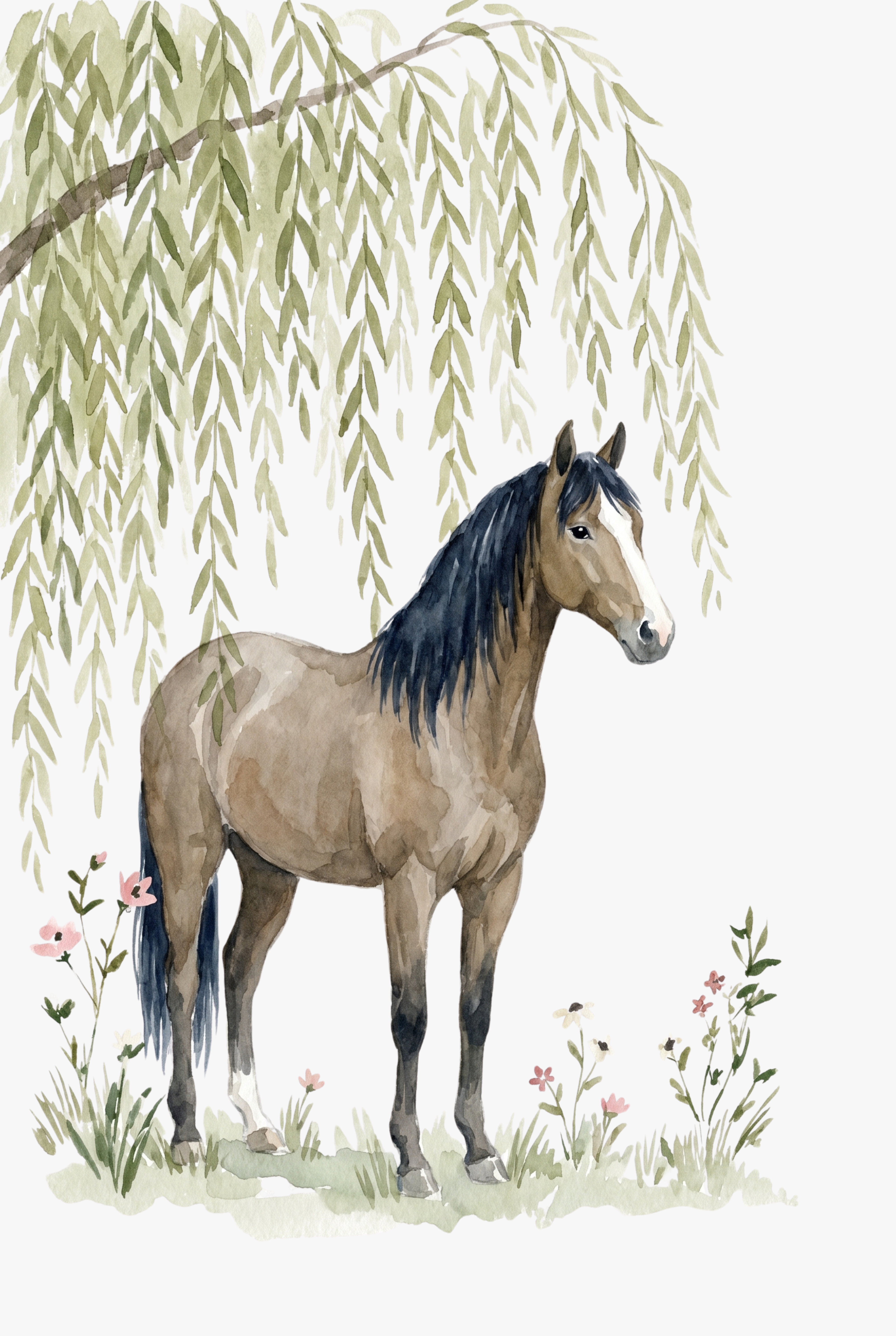 Weeping Willow Brown Horse Wall Art - Willow Shade Stallion