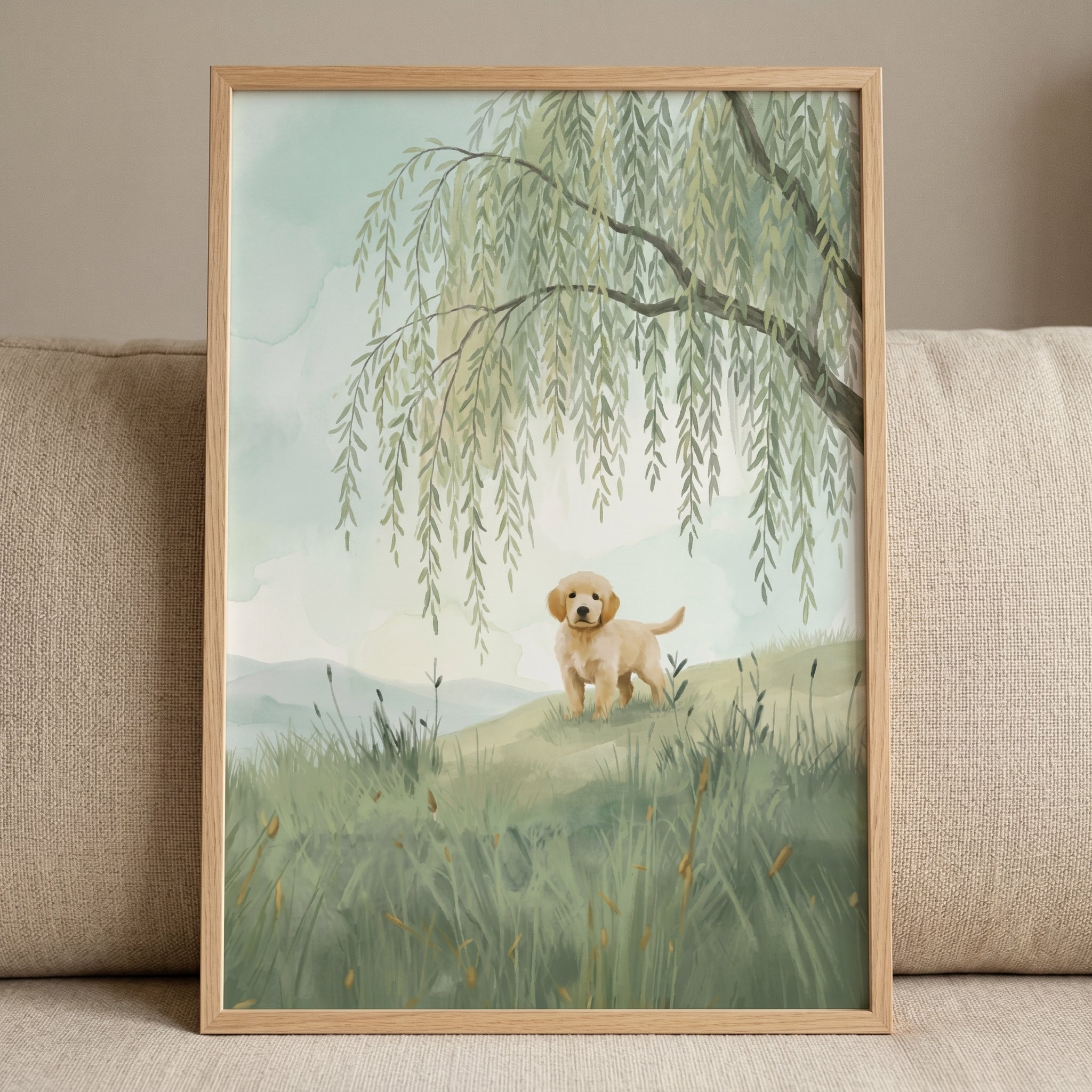 Weeping Willow Golden Retriever Wall Art - Golden Willow Pup