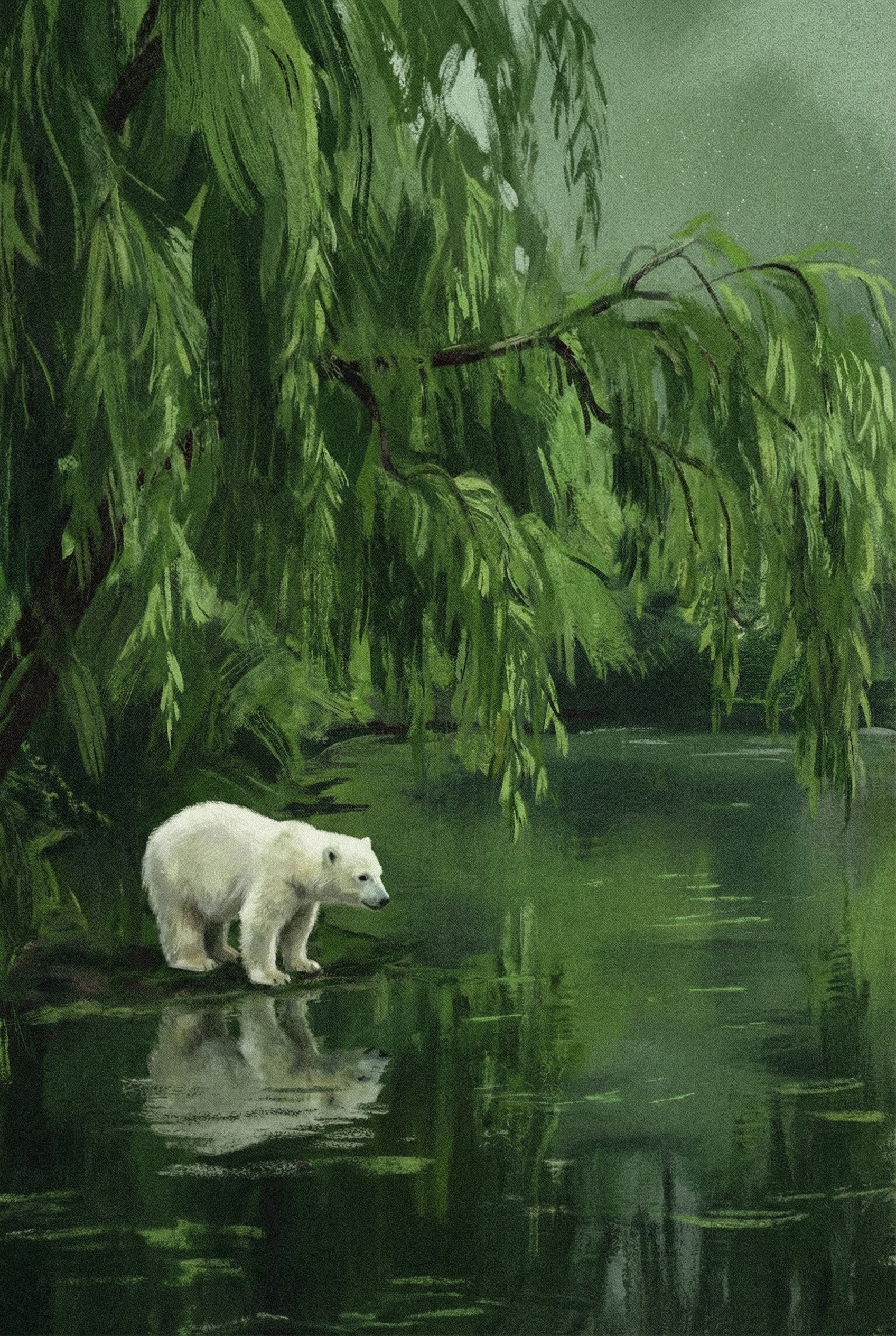 Weeping Willow Polar Bear Wall Art - Arctic Willow Reflection