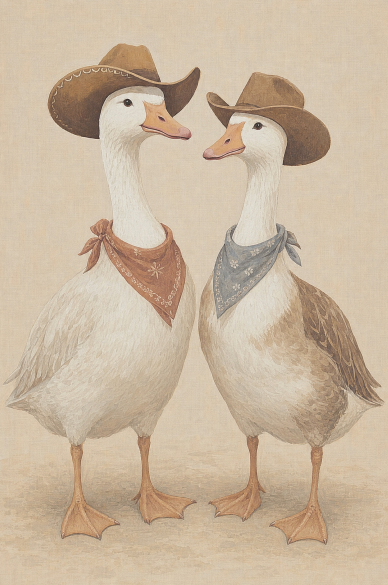 Western Cowboy Duo Geese Wall Art - Feathered Cowboy Duo