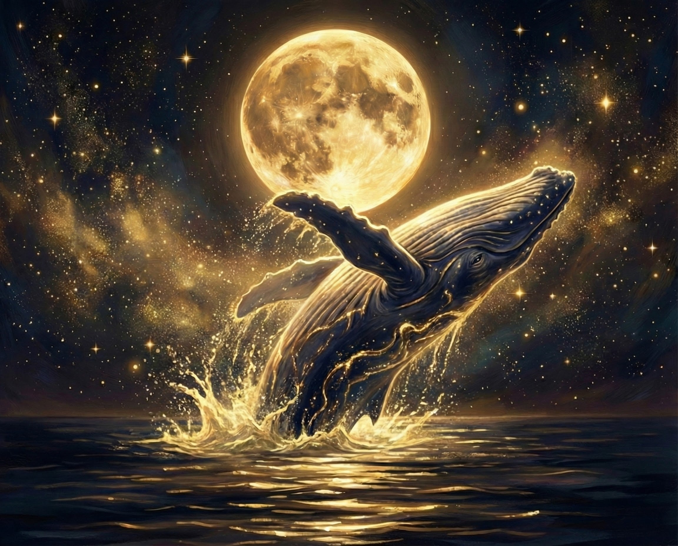 Golden Tide Dream - Whale Framed Wall Art for Living Room, Bedroom or Office