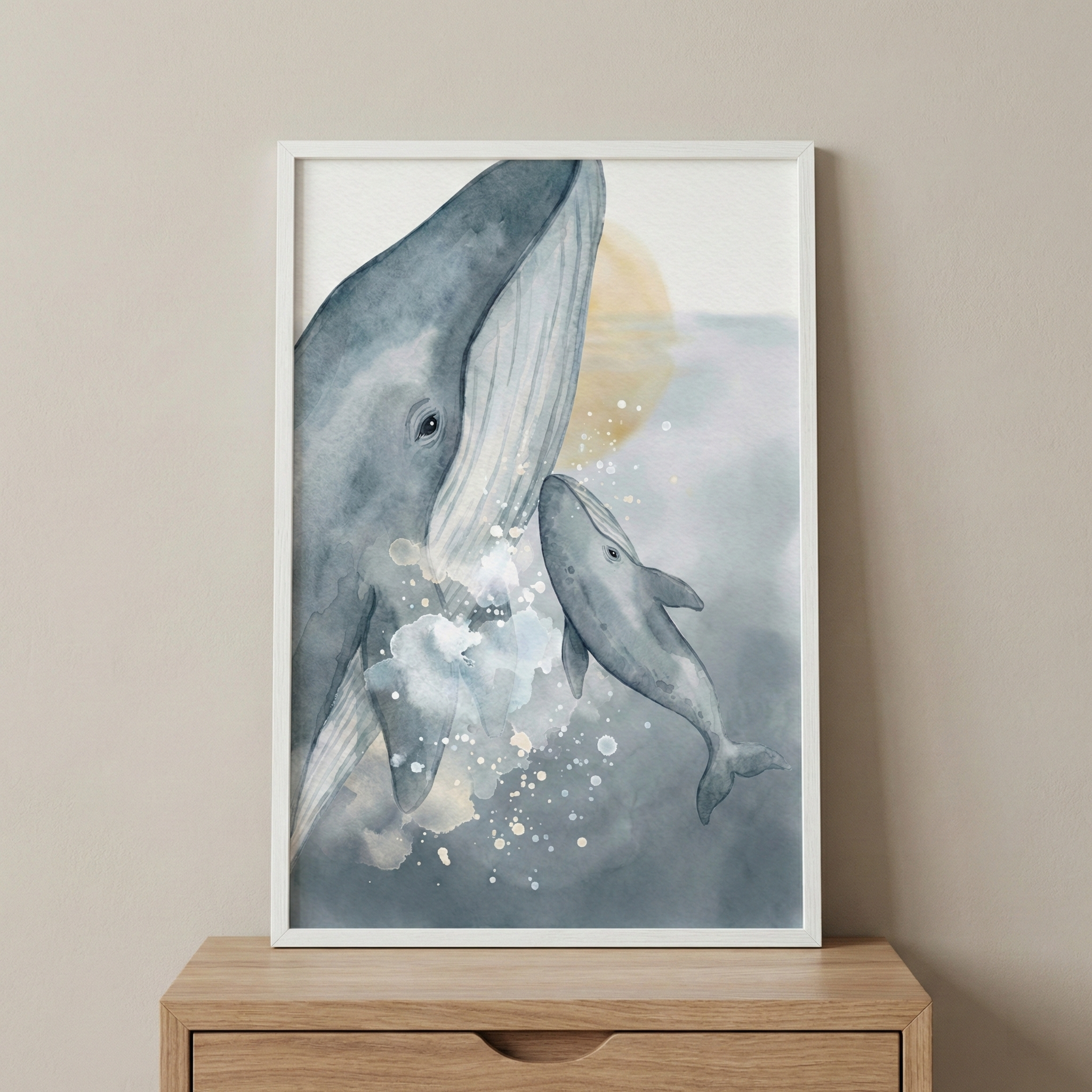 Whale Watercolor Wall Art - Gentle Ocean Giants