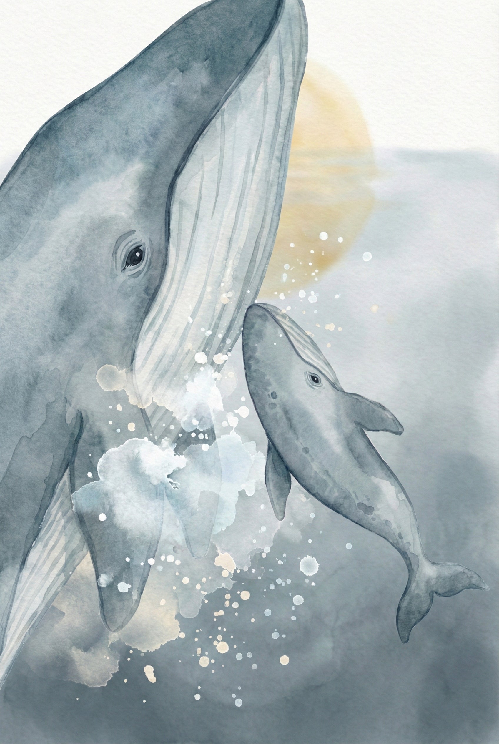 Whale Watercolor Wall Art - Gentle Ocean Giants