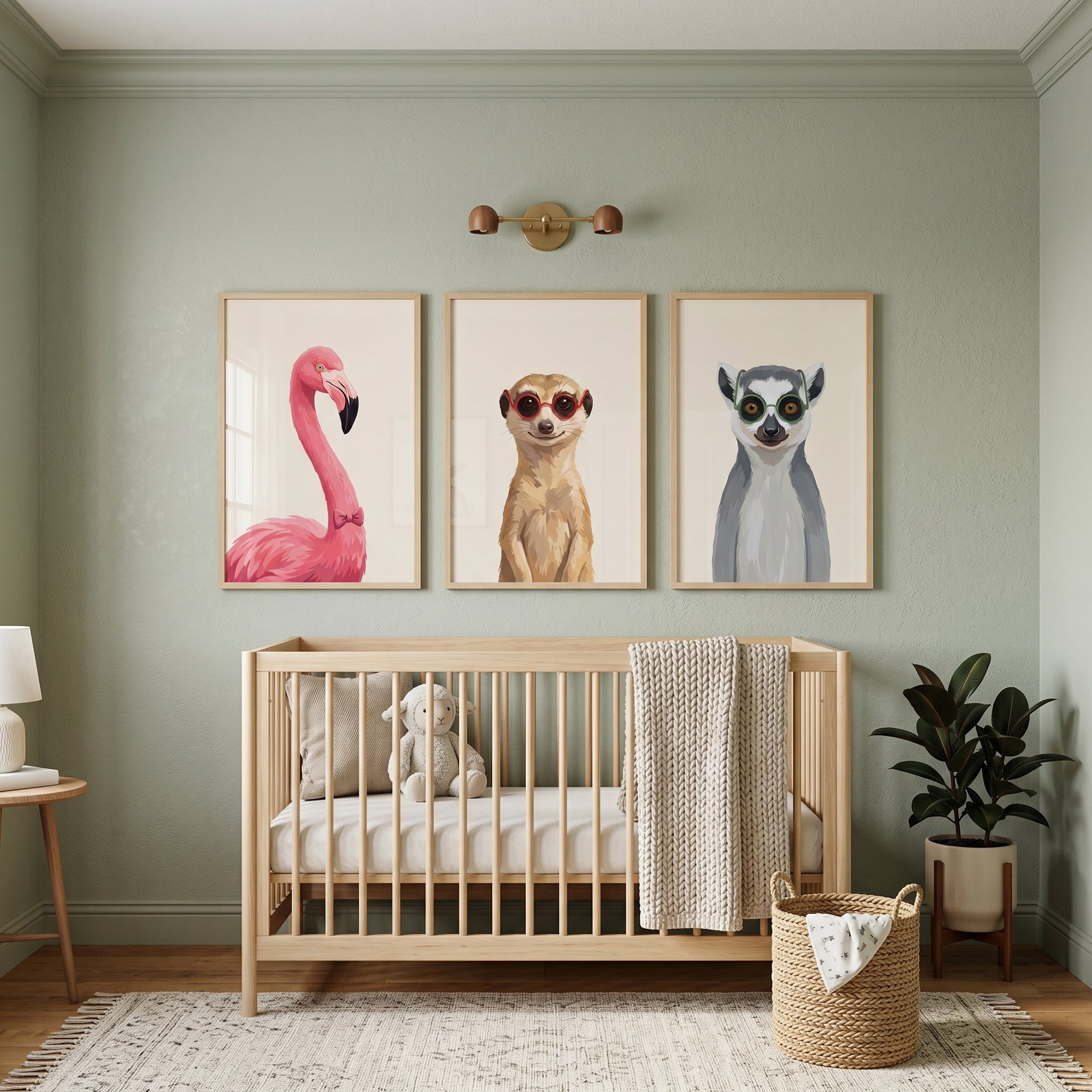 Whimsical Accessorized Safari Animal Wall Art Set of 3 - Quirky Animal Crew