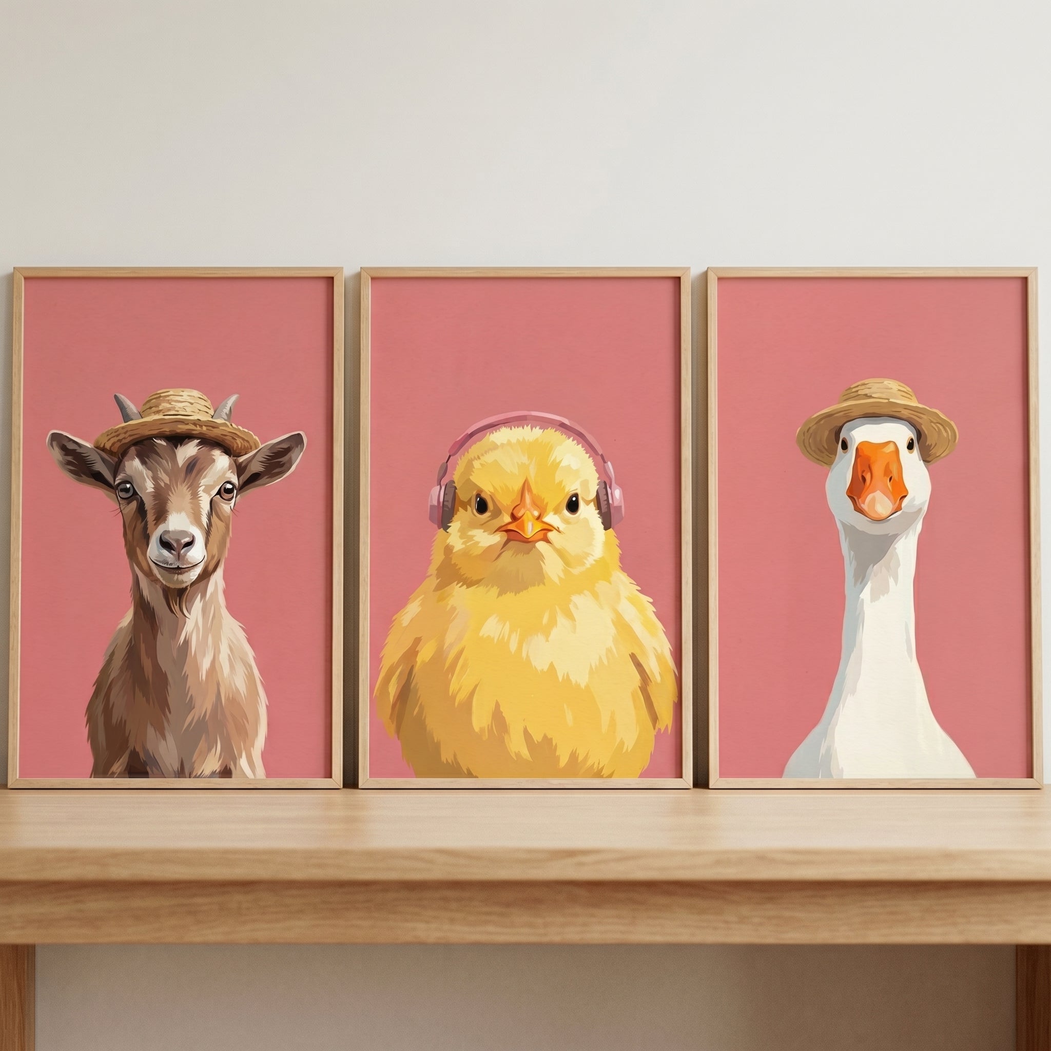 Whimsical Accessory Farm Animal Artwork Set of 3 - Trendy Barnyard Trio