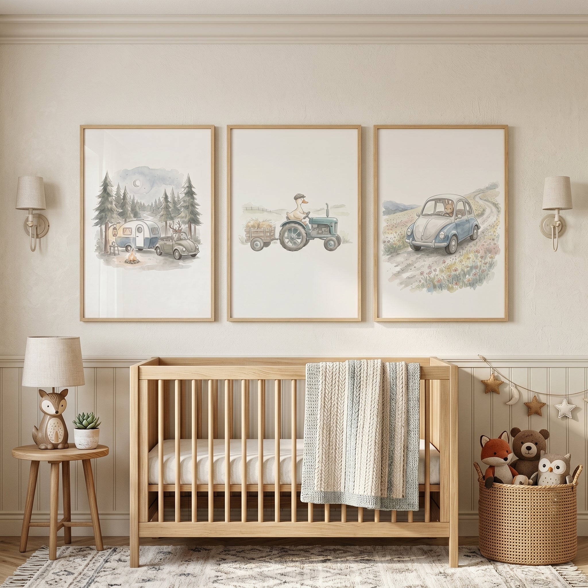 Whimsical Adventure Driving Animals Wall Art Set of 3 - Country Animal Adventures