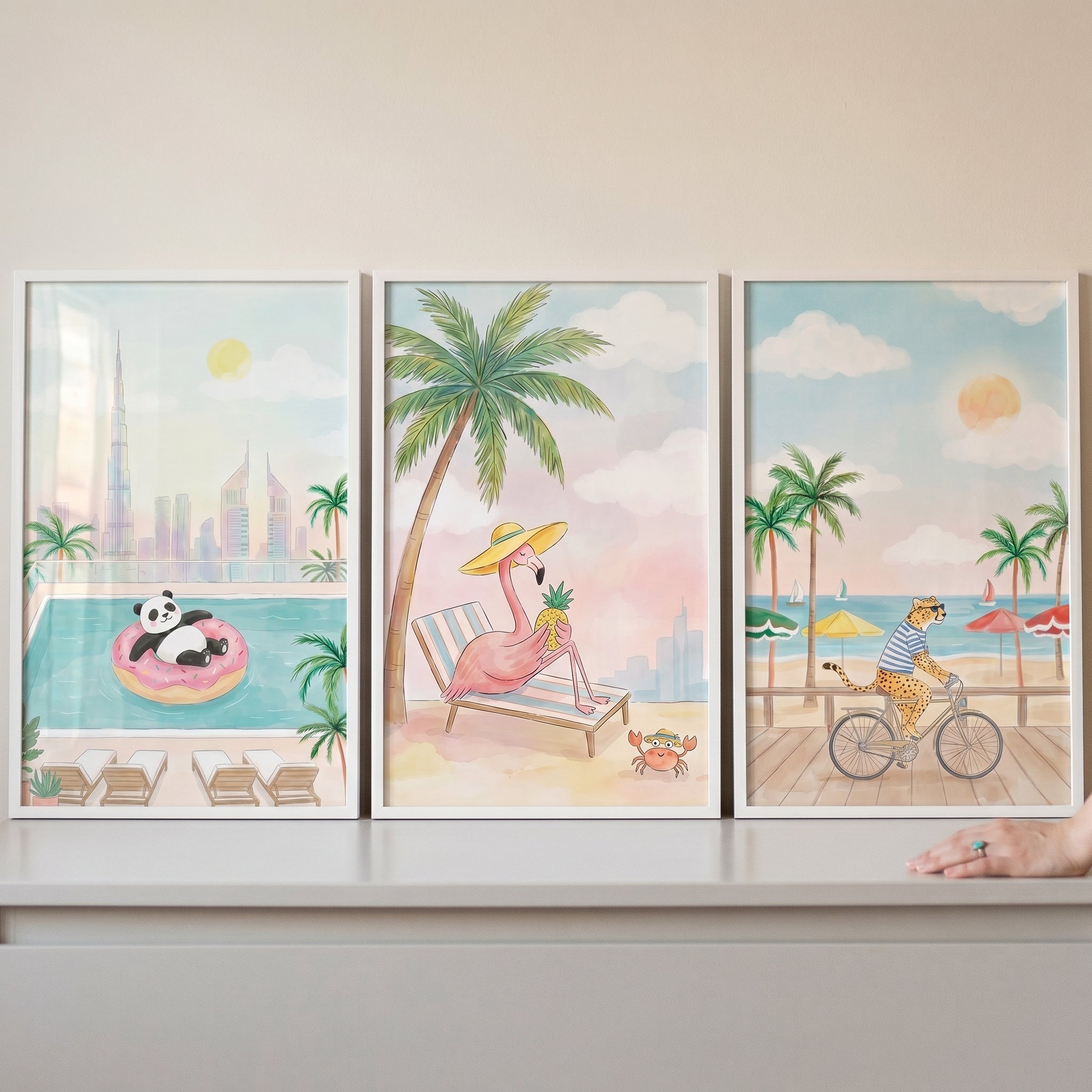 Whimsical Animal Wall Art Set of 3 - Sunny Animal Getaway