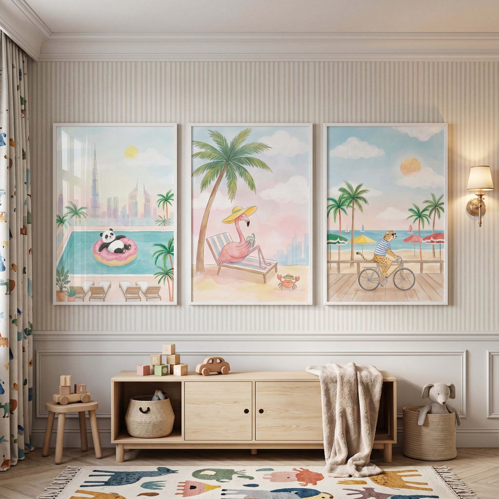 Whimsical Animal Wall Art Set of 3 - Sunny Animal Getaway