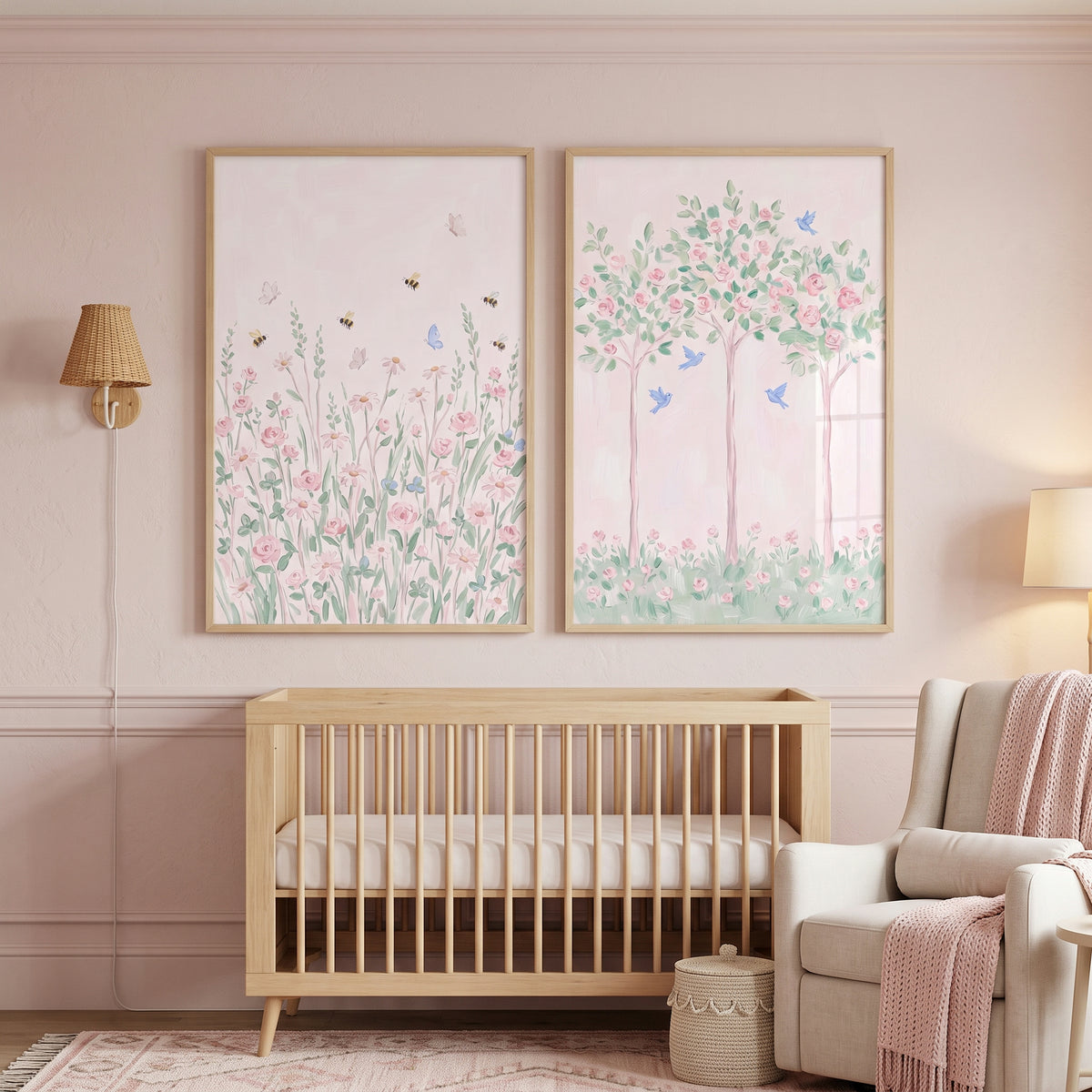 Whimsical Blush Garden Wall Art Set of 2 - Springtime Blossom Duo