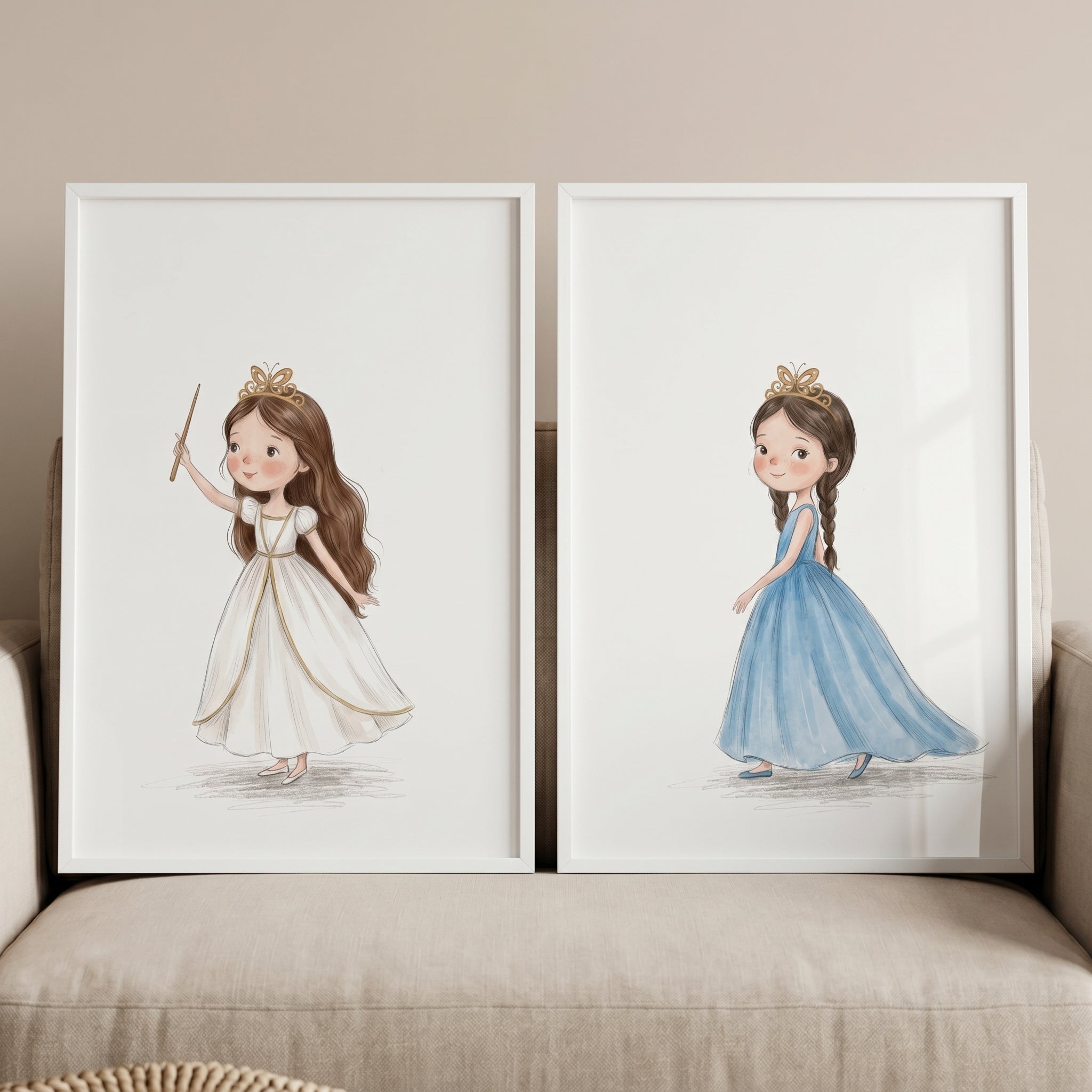Whimsical Butterfly Crown Princess Wall Art Set of 2 - Little Magic Princesses