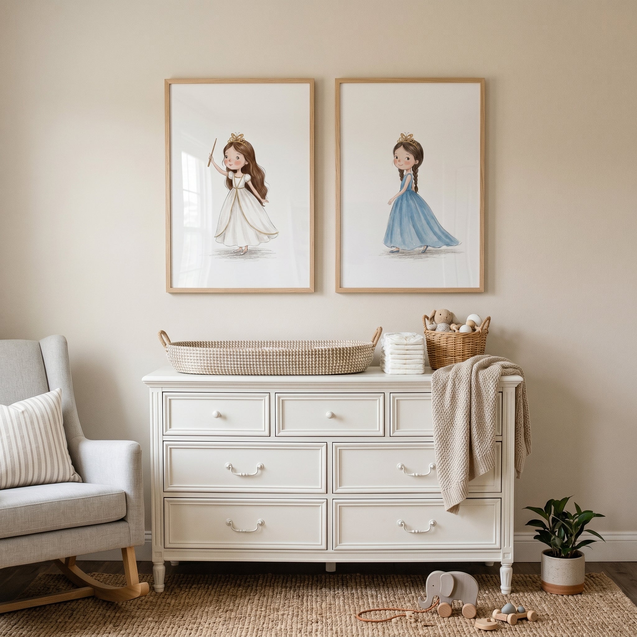 Whimsical Butterfly Crown Princess Wall Art Set of 2 - Little Magic Princesses