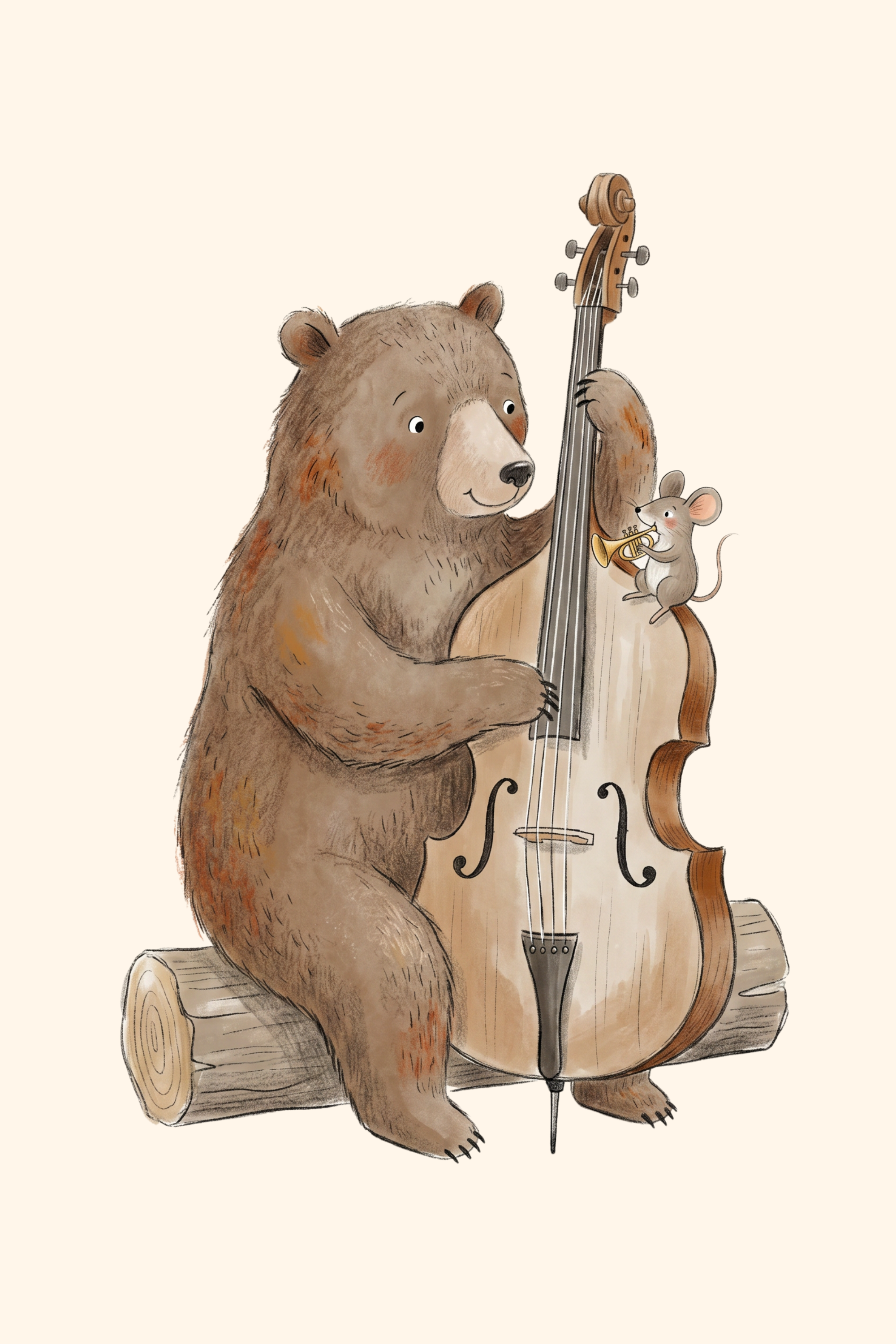Whimsical Cello Playing Bear Wall Art - Woodland Melody Makers