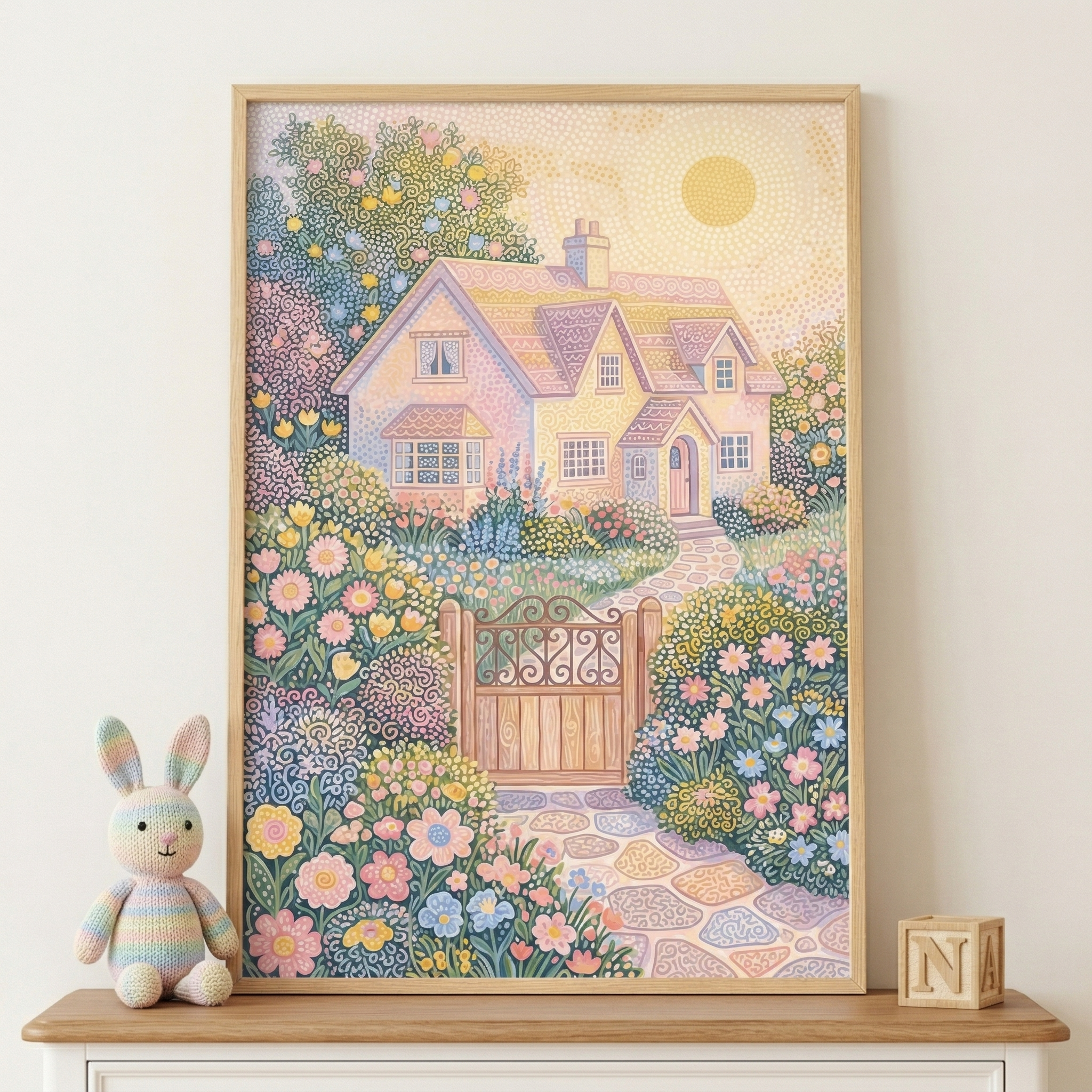 Whimsical Cottage Core Wall Art - Pastel Garden Home