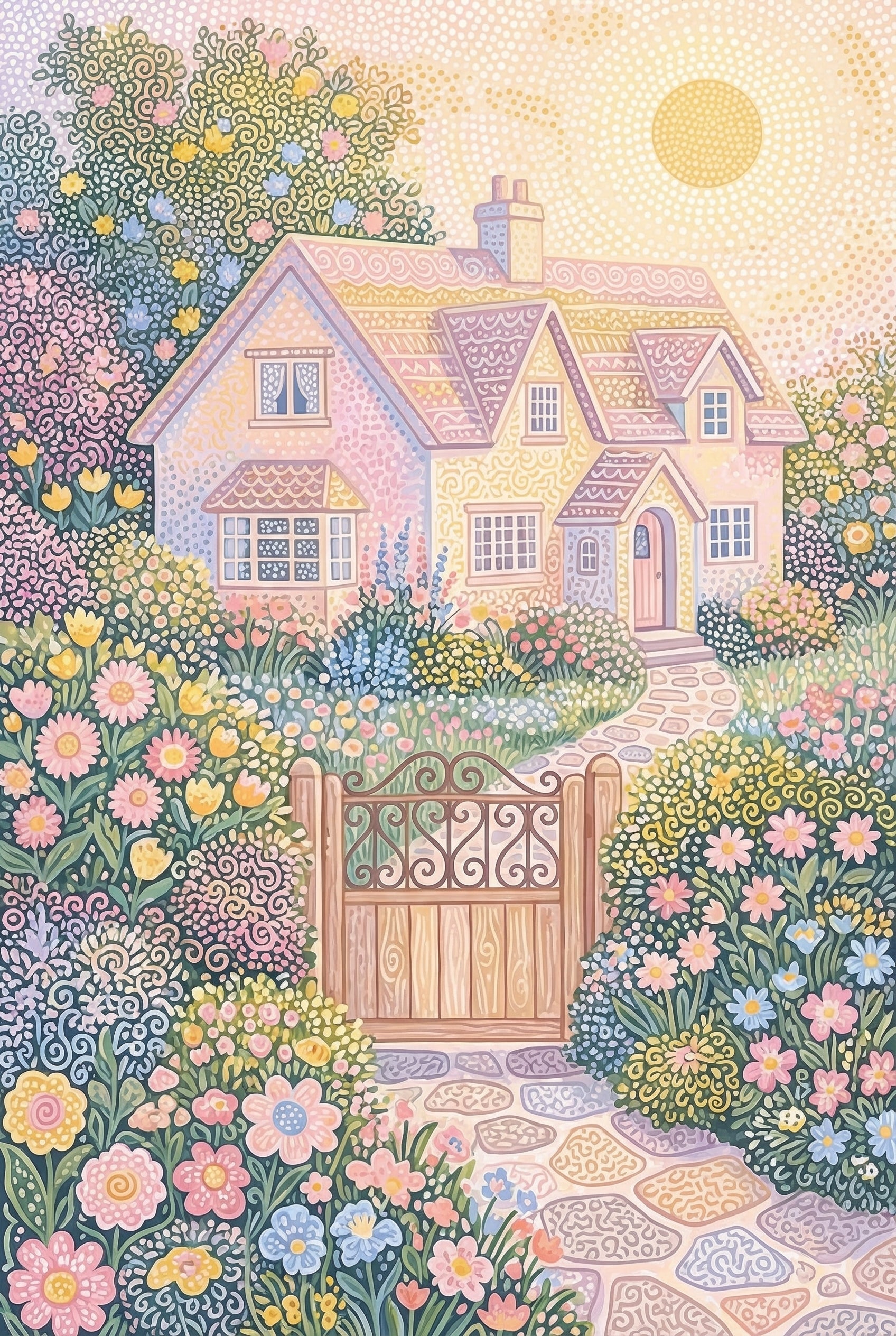 Whimsical Cottage Core Wall Art - Pastel Garden Home