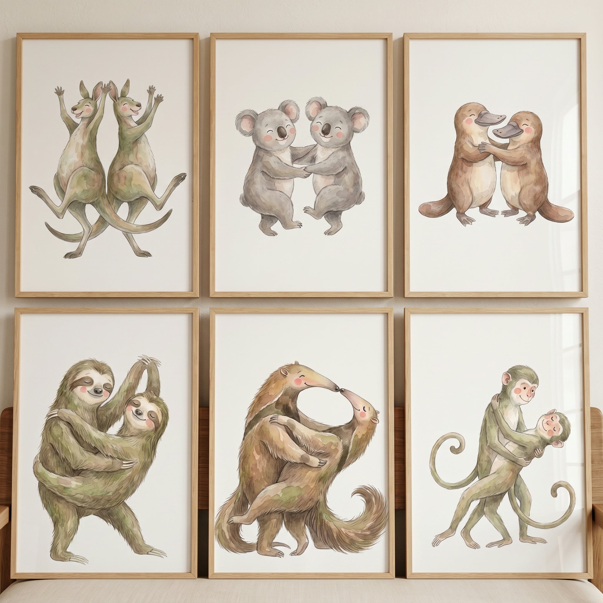 Whimsical Dancing Animal Wall Art Set of 6 - Cuddly Forest Friends