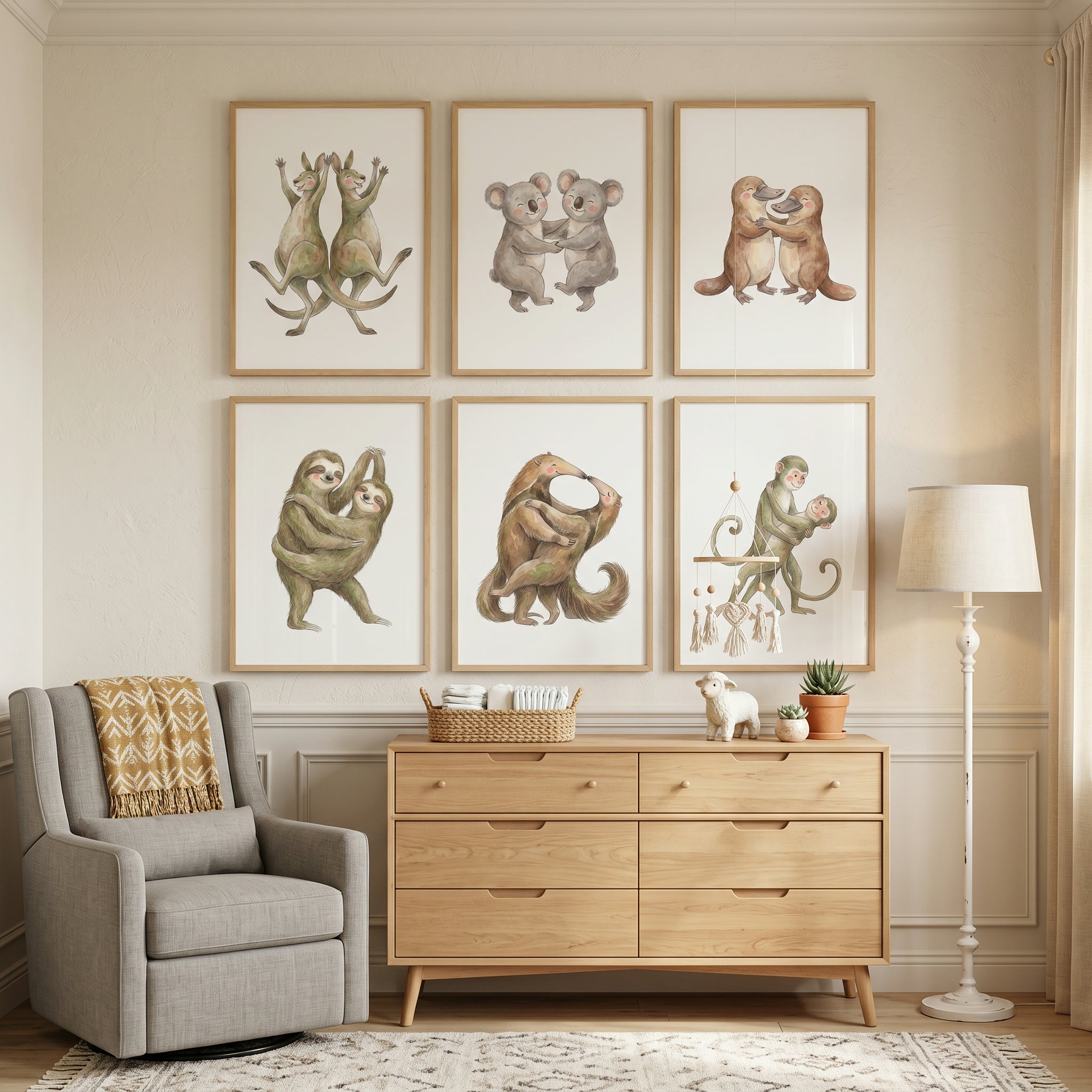 Whimsical Dancing Animal Wall Art Set of 6 - Cuddly Forest Friends