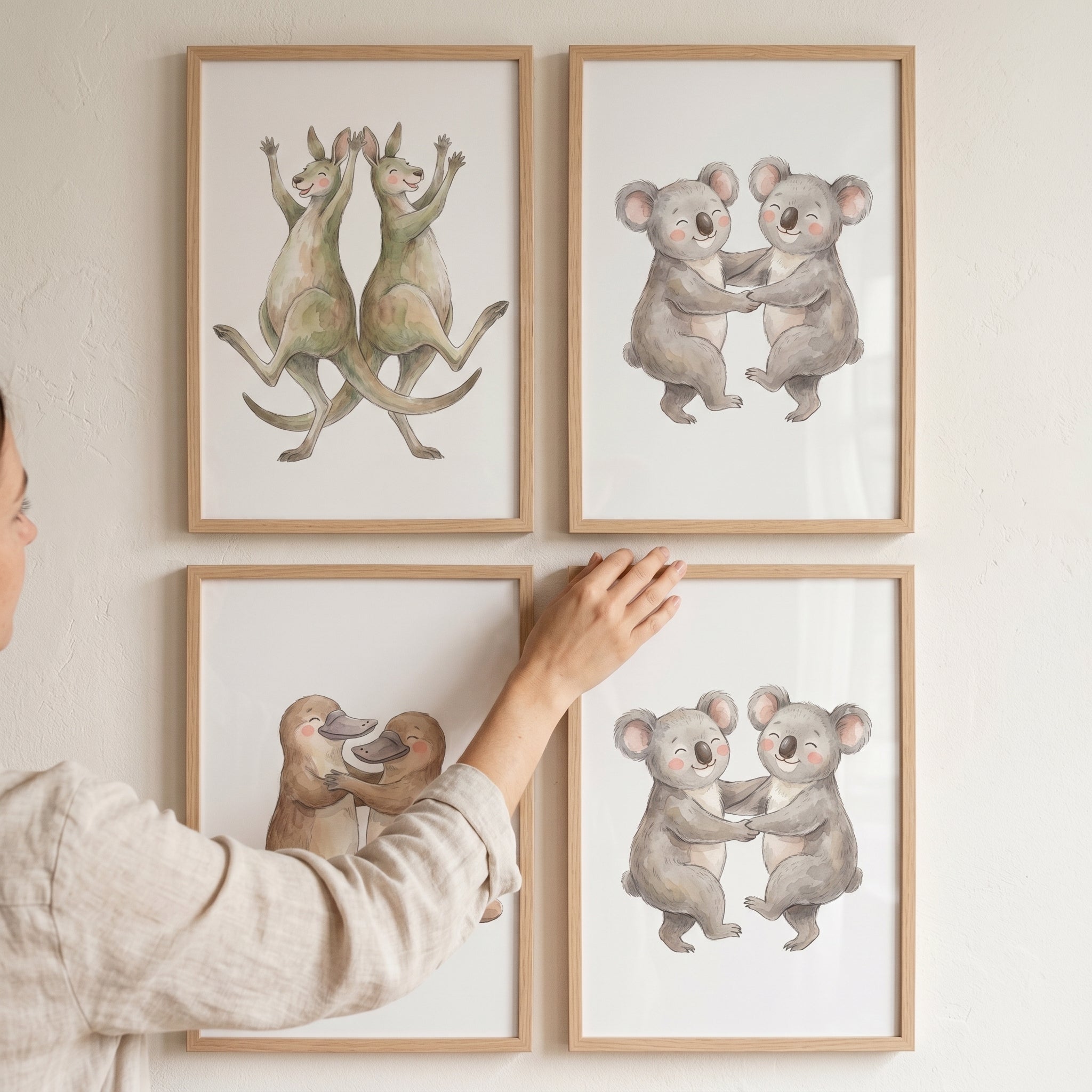 Whimsical Dancing Australian Animals Wall Art Set of 4 - Outback Dance Duos