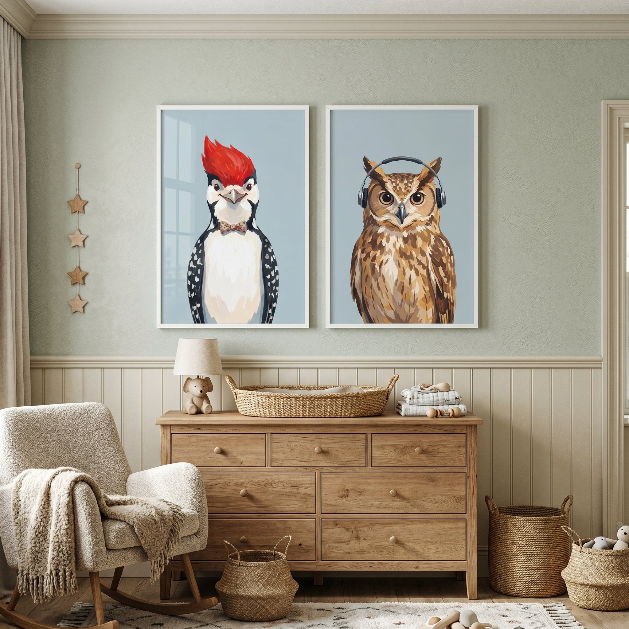 Whimsical Dressed Bird Wall Art Set of 2 - Quirky Avian Duo