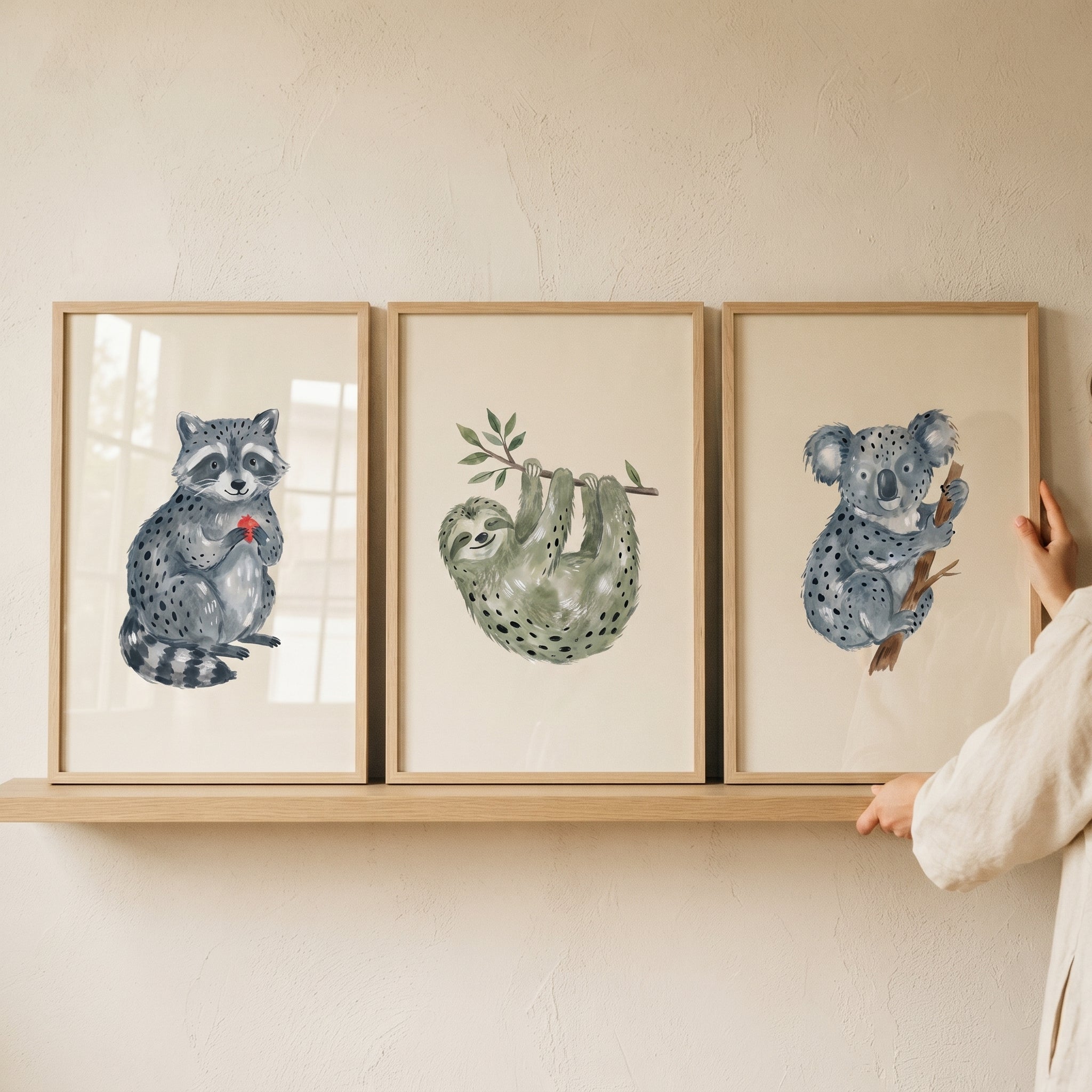 Whimsical Earth Tone Animals Wall Art Set of 3 - Cute Forest Friends