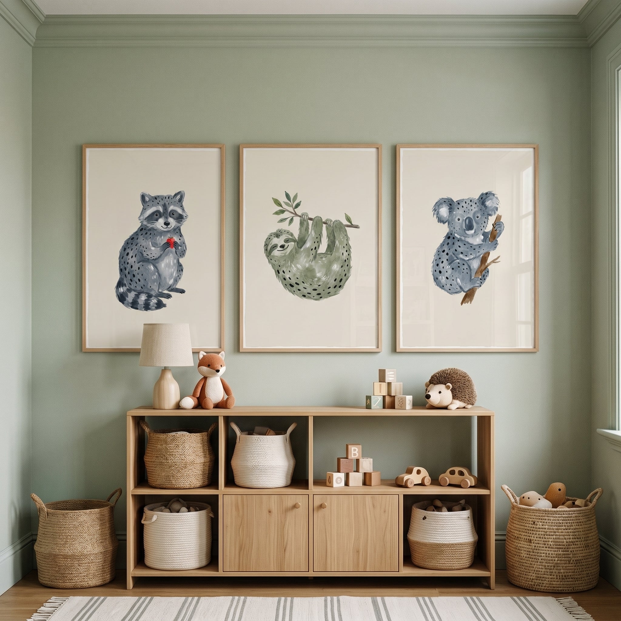 Whimsical Earth Tone Animals Wall Art Set of 3 - Cute Forest Friends