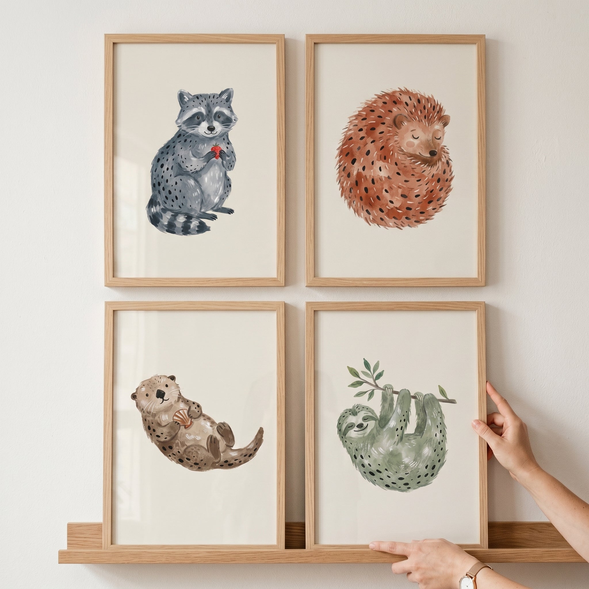 Whimsical Earthy Spotted Animals Wall Art Set of 4 - Sweet Forest Friends