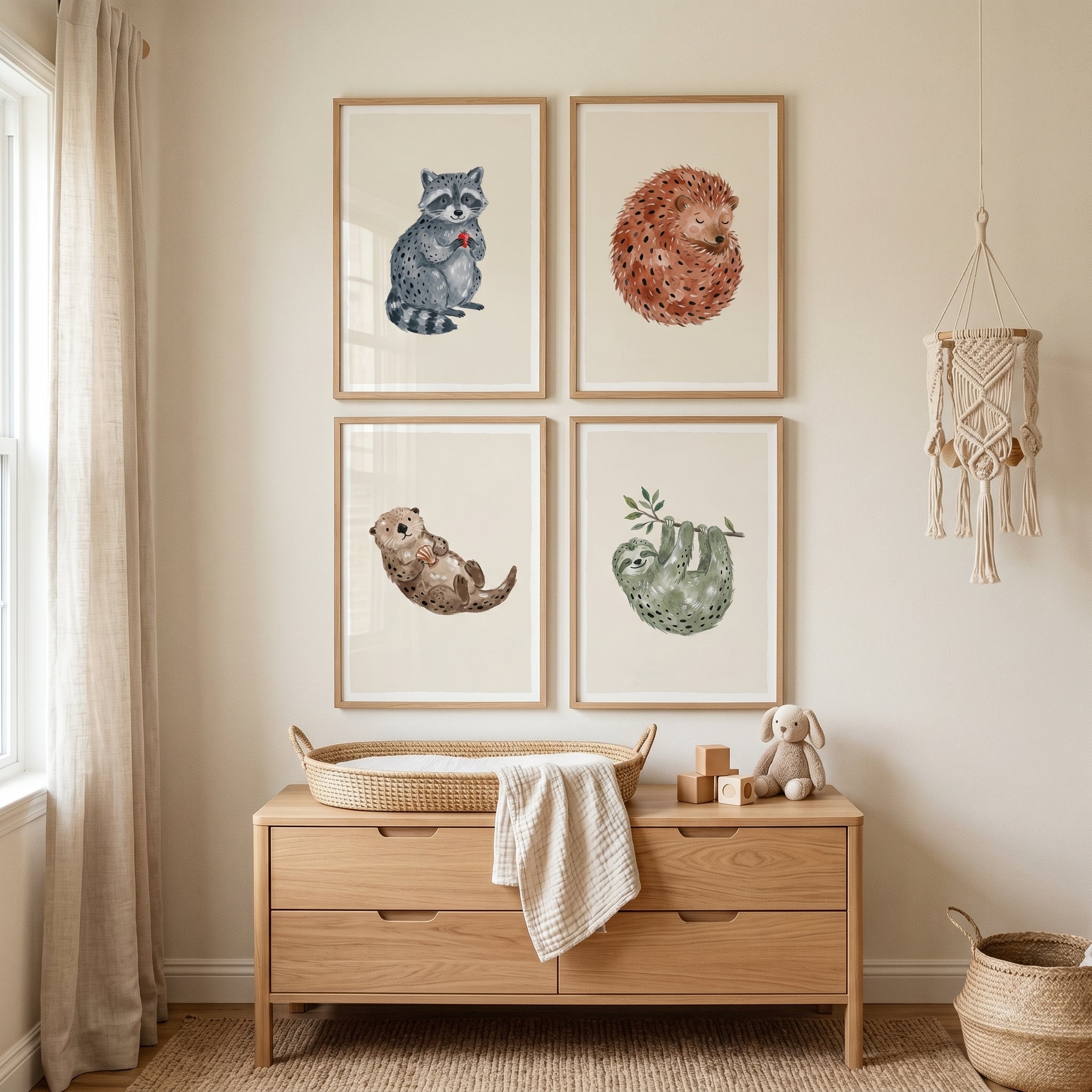 Whimsical Earthy Spotted Animals Wall Art Set of 4 - Sweet Forest Friends