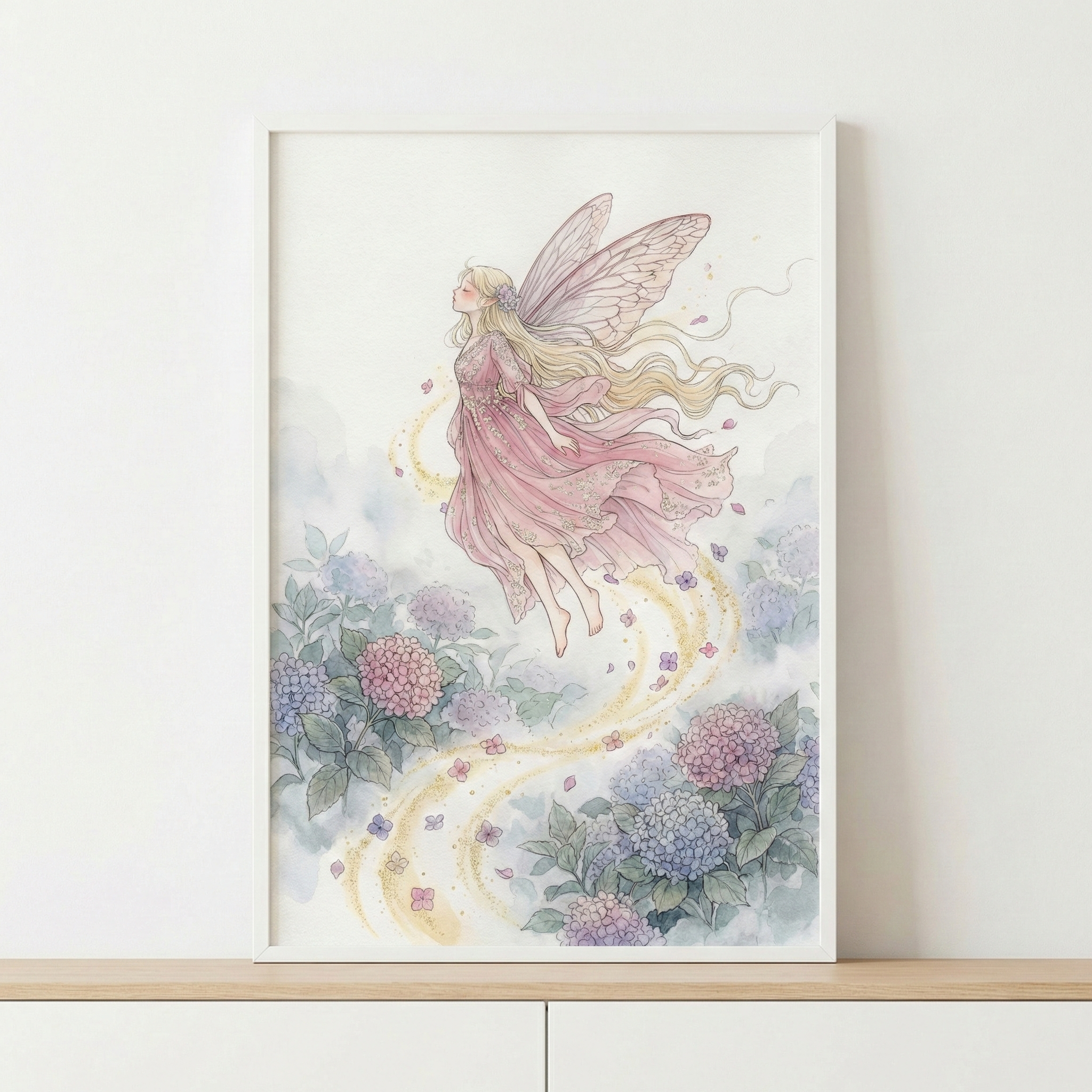 Whimsical Fairy Playroom Wall Art - Hydrangea Fairy Flight