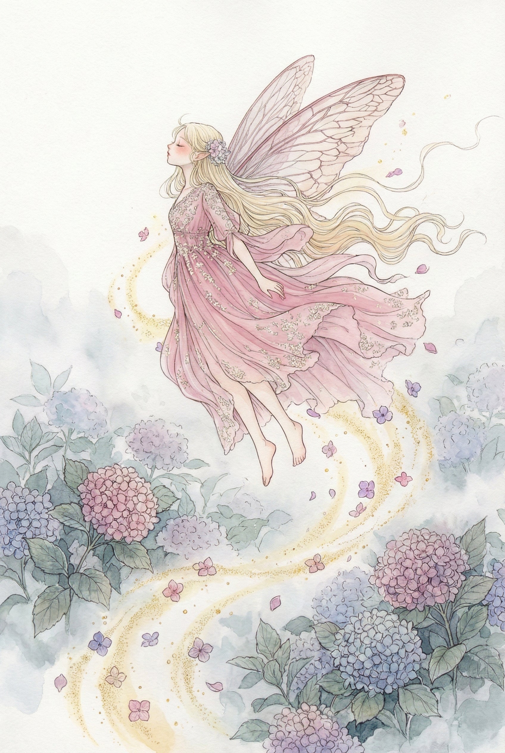 Whimsical Fairy Playroom Wall Art - Hydrangea Fairy Flight