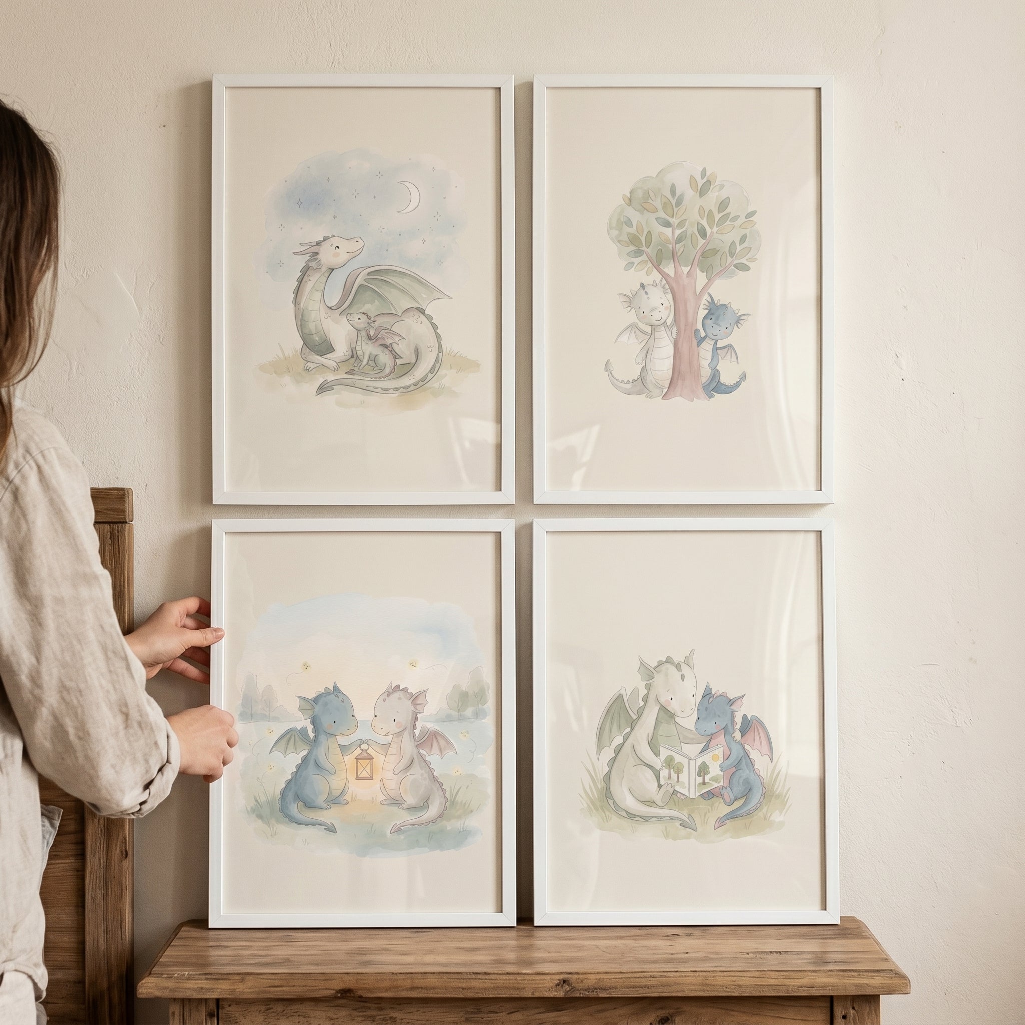 Whimsical Fantasy Baby Dragon Wall Art Set of 4 - Little Dragon Dreams