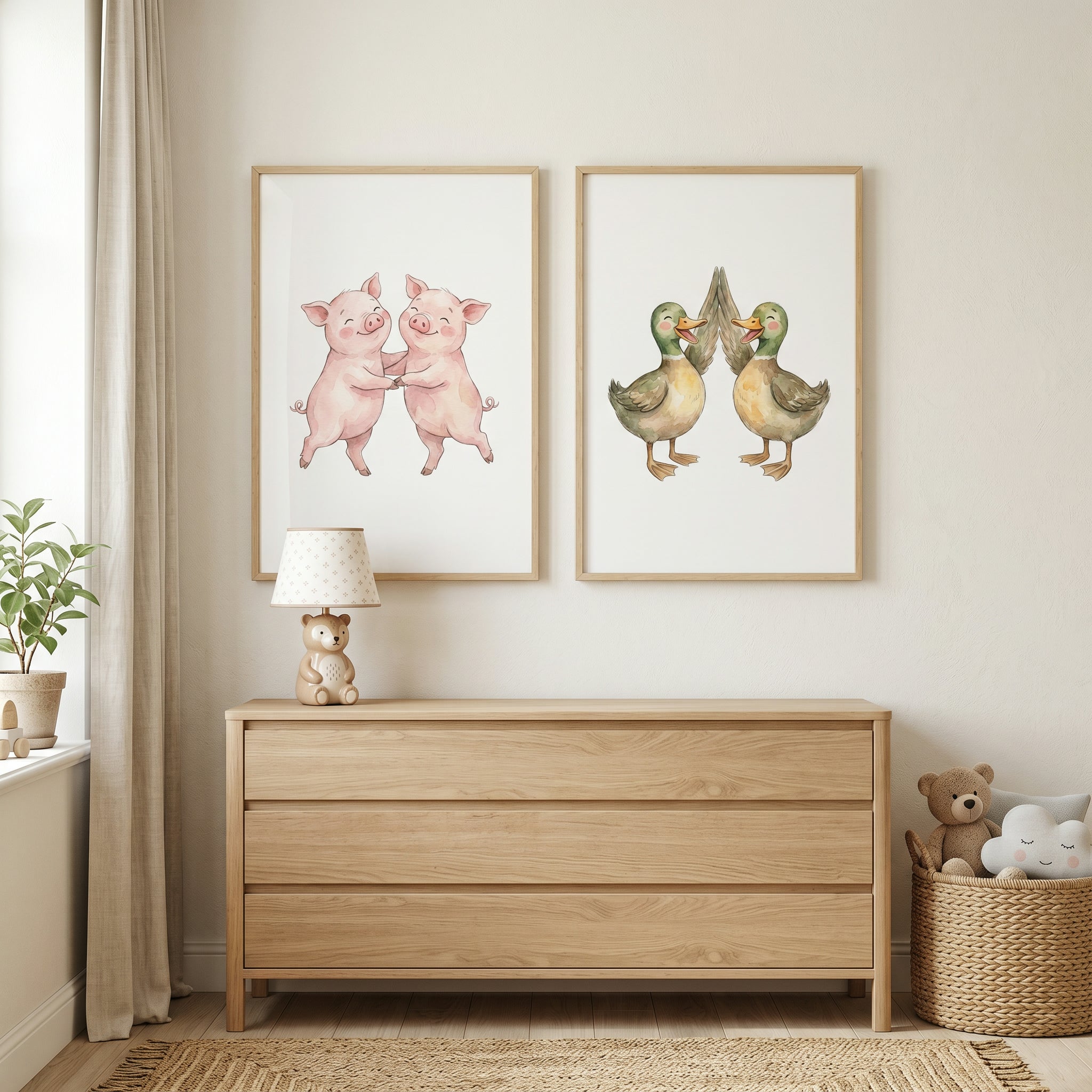 Whimsical Farm Animal Wall Art Set of 2 - Joyful Farm Friends
