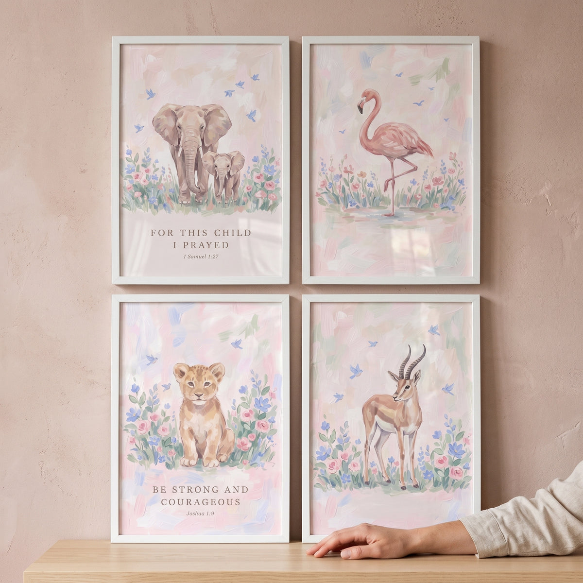 Whimsical Floral Safari Animals Wall Art Set Of 4 - Savannah Blessing Prints