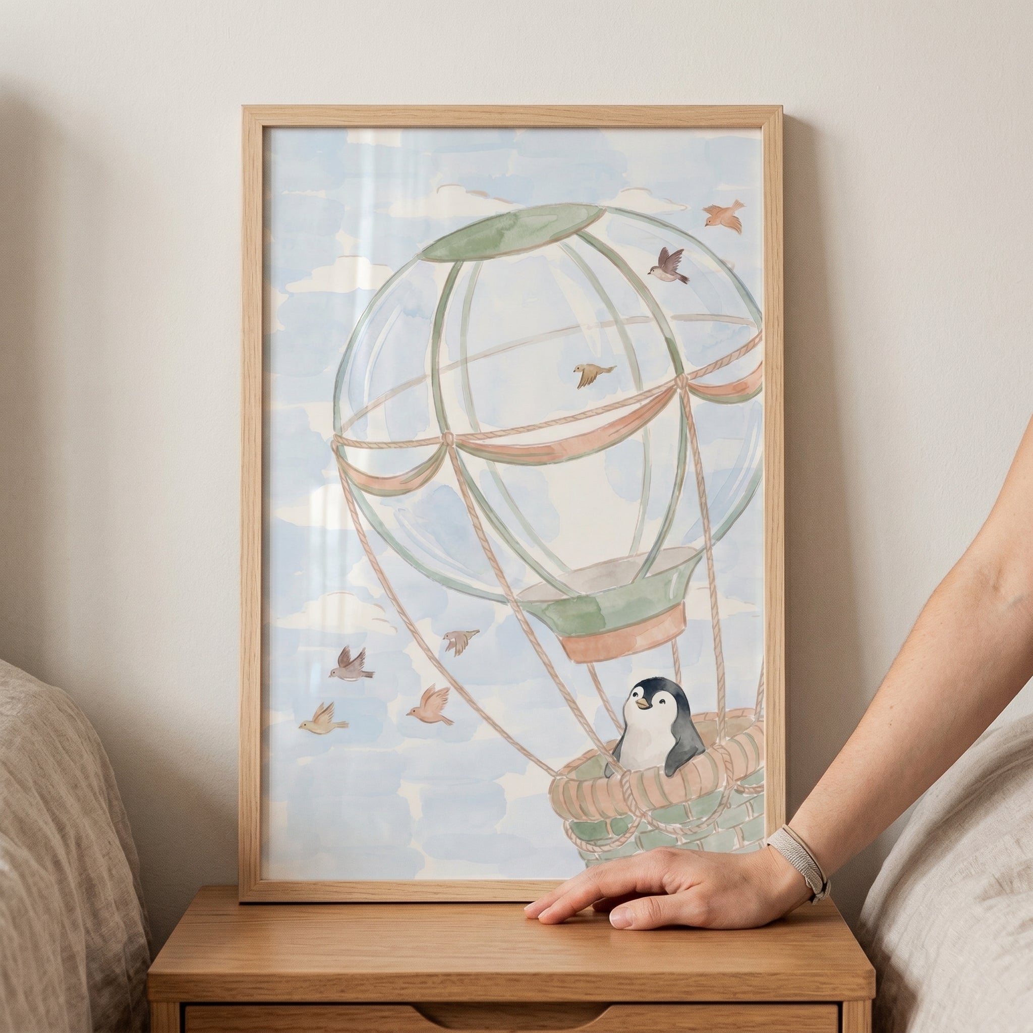 Whimsical Flying Sky Penguin Wall Art - Skyward Penguin Journey