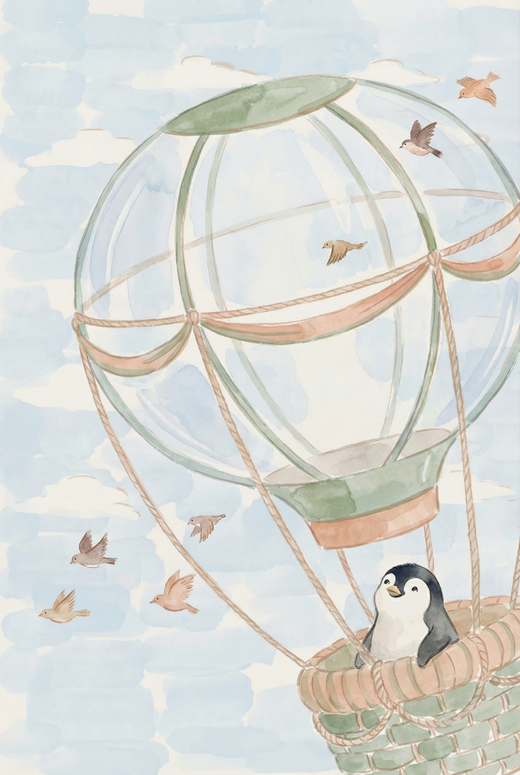 Whimsical Flying Sky Penguin Wall Art - Skyward Penguin Journey
