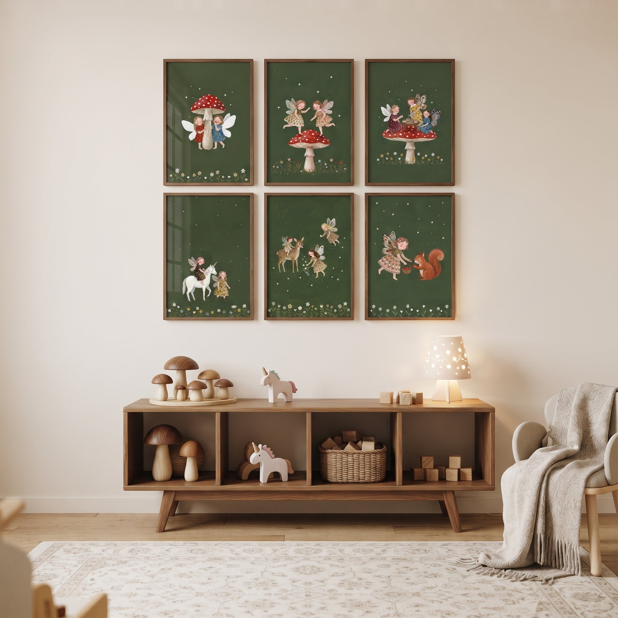 Whimsical Folk Forest Fairies Wall Art Set of 6 - Enchanted Forest Sprites