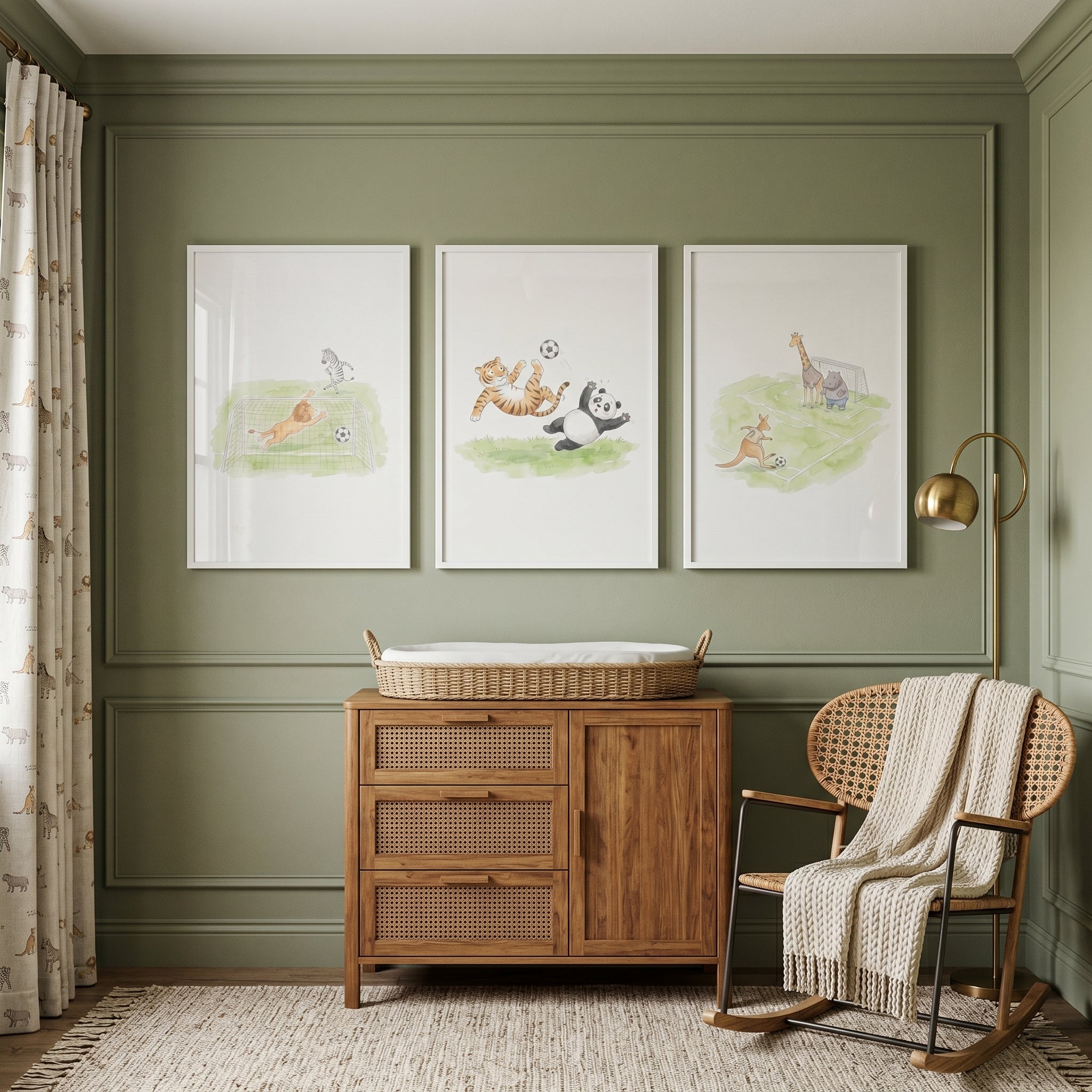 Whimsical Football Playing Animals Wall Art Set of 3 - Playful Safari Fun