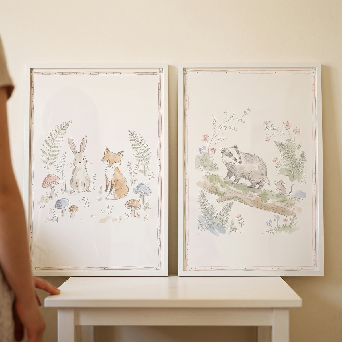 Whimsical Forest Woodland Animal Wall Art Set of 2 - Forest Friends Art