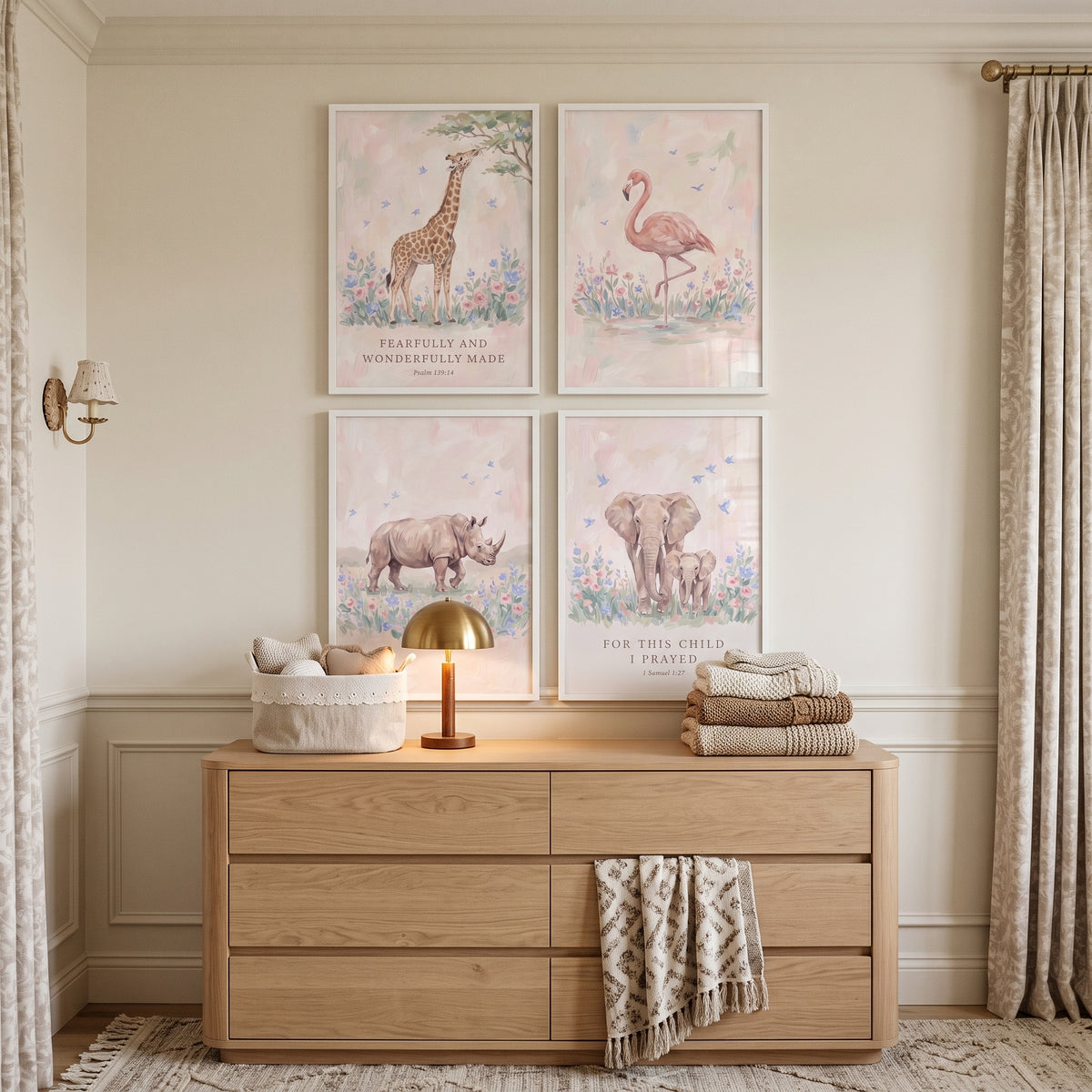 Whimsical Garden Safari Animals Artwork Set of 4 - Nursery Grace Safari